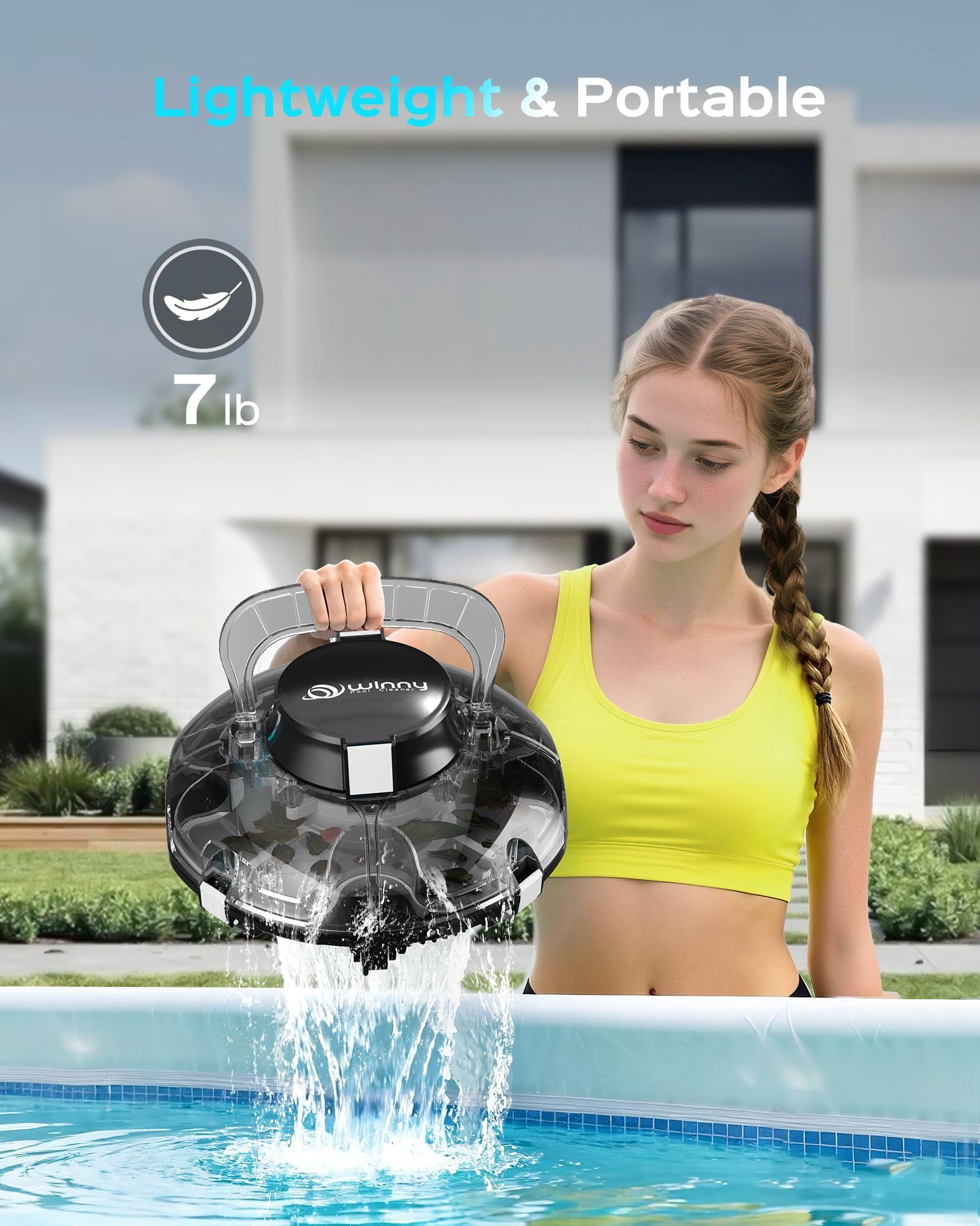 WYBOT Cordless Robotic Pool Cleaner, Automatic Vacuum for Above-Ground Pools (Transparent Black, 645 sq. ft.) 0b581