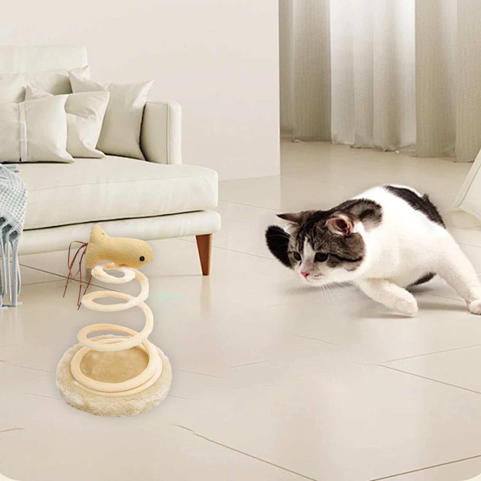 Tarmeek Interactive Cat Toy with Rotating Track and Detachable Feather (Beige, 12 in) dszy2 - Image 5