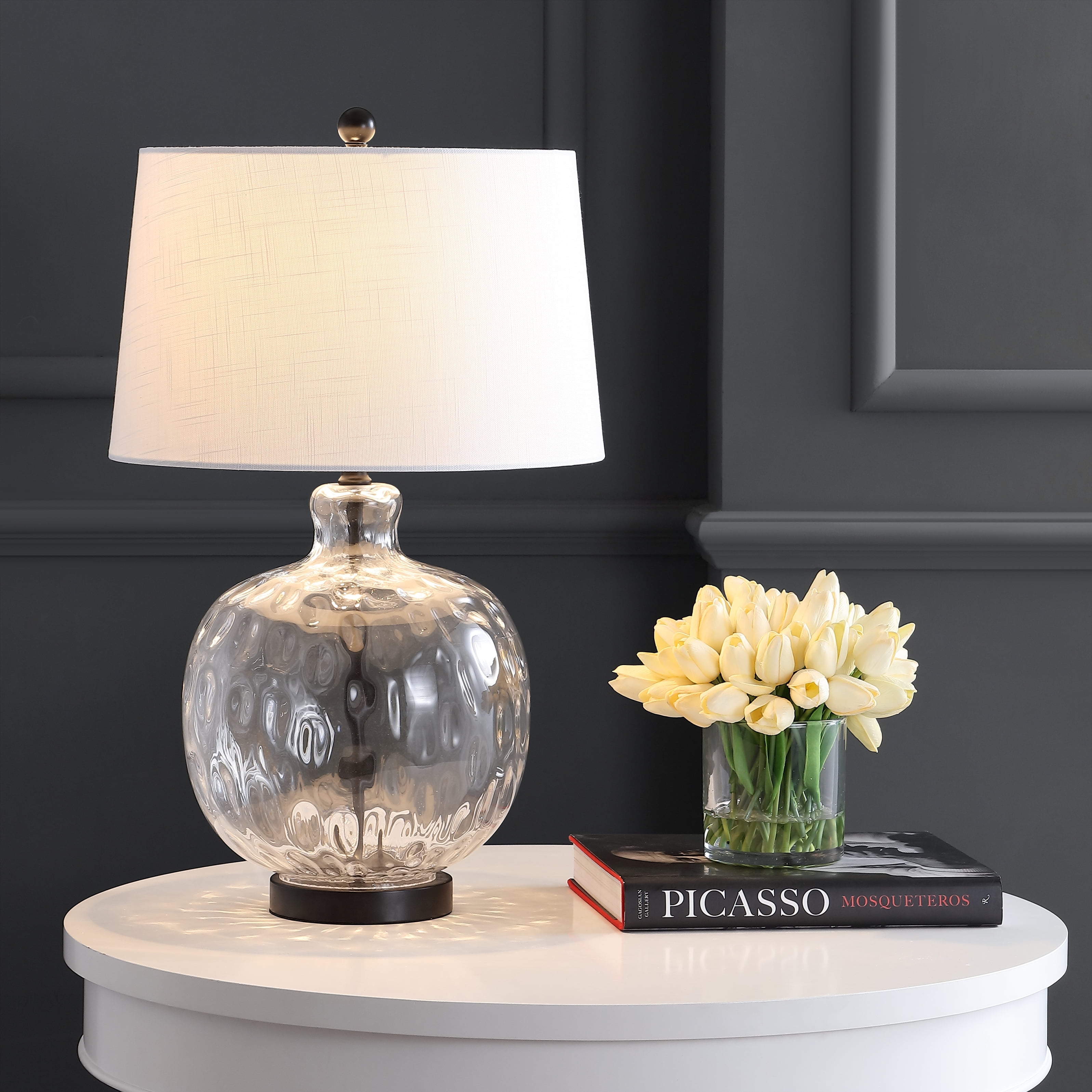 JONATHAN Y Rae Glass and Metal LED Table Lamp (Clear and Black, 26.5 in) p70r3
