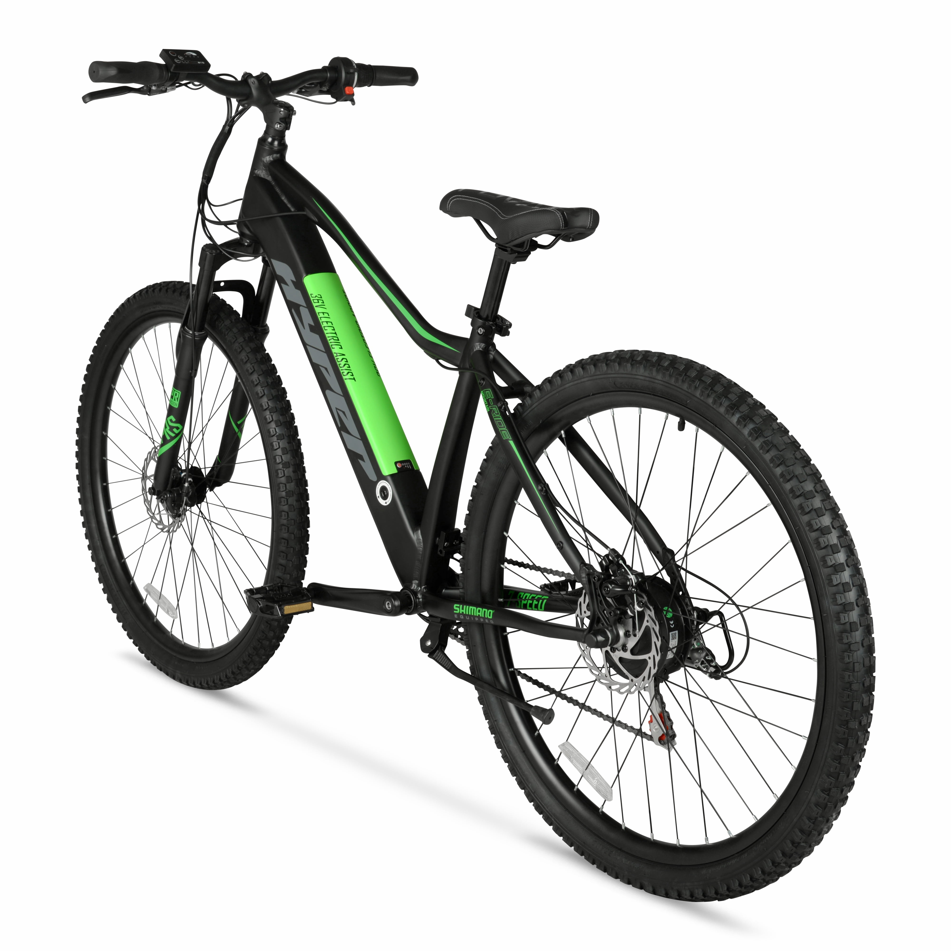 Hyper Bicycles 29 in Electric Mountain Bike, 350W Motor, 6-Speed Trail E-Bike (Black, 29 in) 5tser