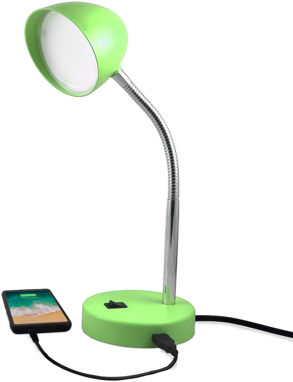 MaxLite LED Desk Lamp with USB Charging Port, Adjustable Gooseneck Reading Light (Green, 1 Pack) 118g9