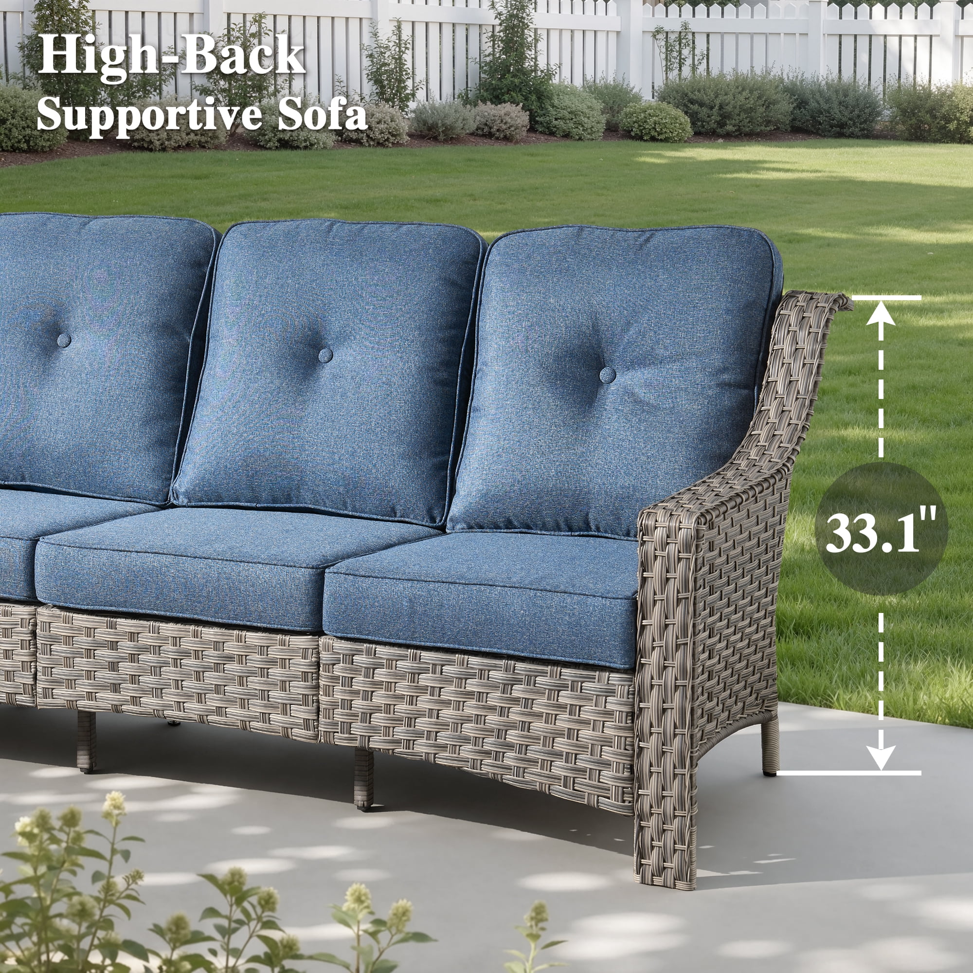 Ovios 6-Piece Outdoor Patio Furniture Set with Solar LED Coffee Table and High-Back Wicker Sofa (Denim Blue, 6-Piece Set) vwygz