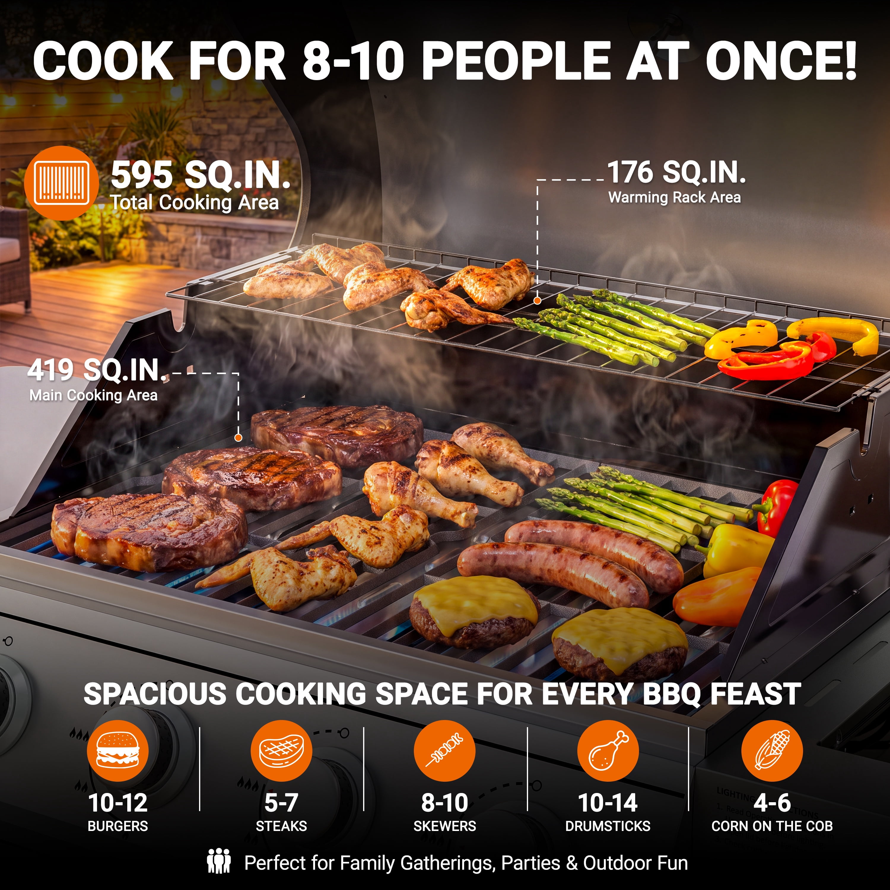 Segmart 4-Burner Propane Gas Grill with Side Burner, Porcelain-Enameled Cast Iron Grates, Built-in Thermometer (Grey, 595 sq. in.) wp7r7