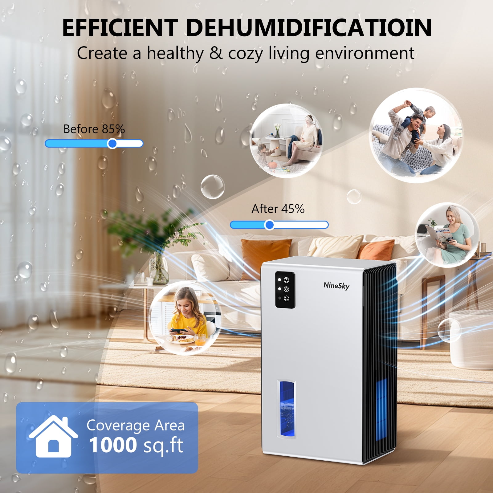 Aumpkin Electric Dehumidifier for Home, Quiet Moisture Removal for Bedroom and Basement (Silver, 95 fl oz) oee7p