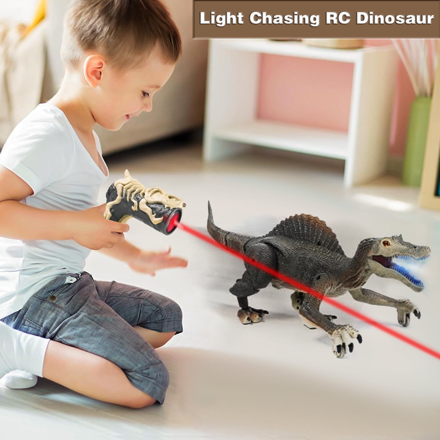 Richgv Remote Control Spinosaurus Robot Toy with Light and Spray Effects (Grey, 1 Pack) 9aahb