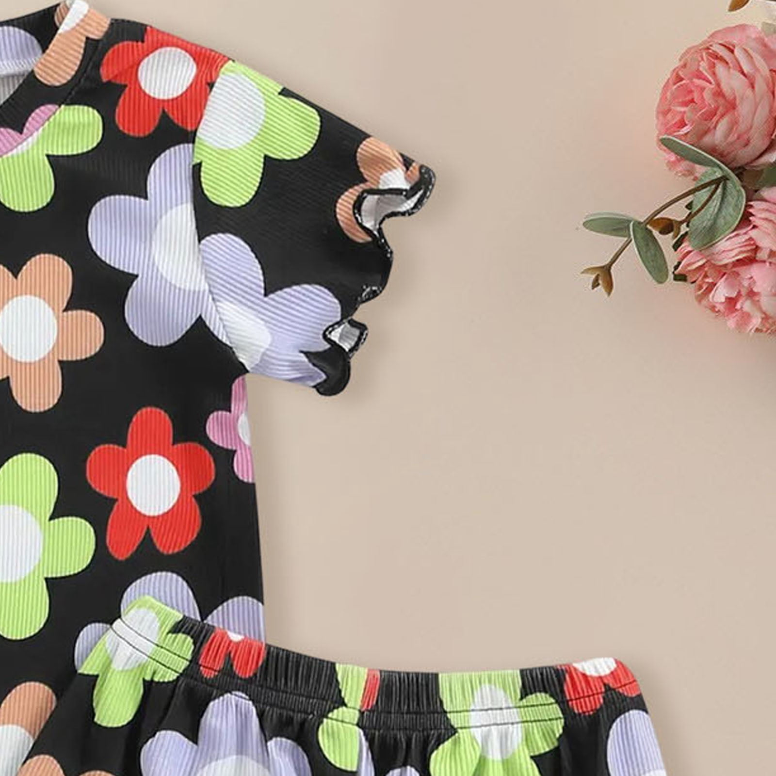 GEWSEY Kids 2-Piece Pajama Set Short Sleeve Cotton Sleepwear (Black, 4-5Y) ctmqj