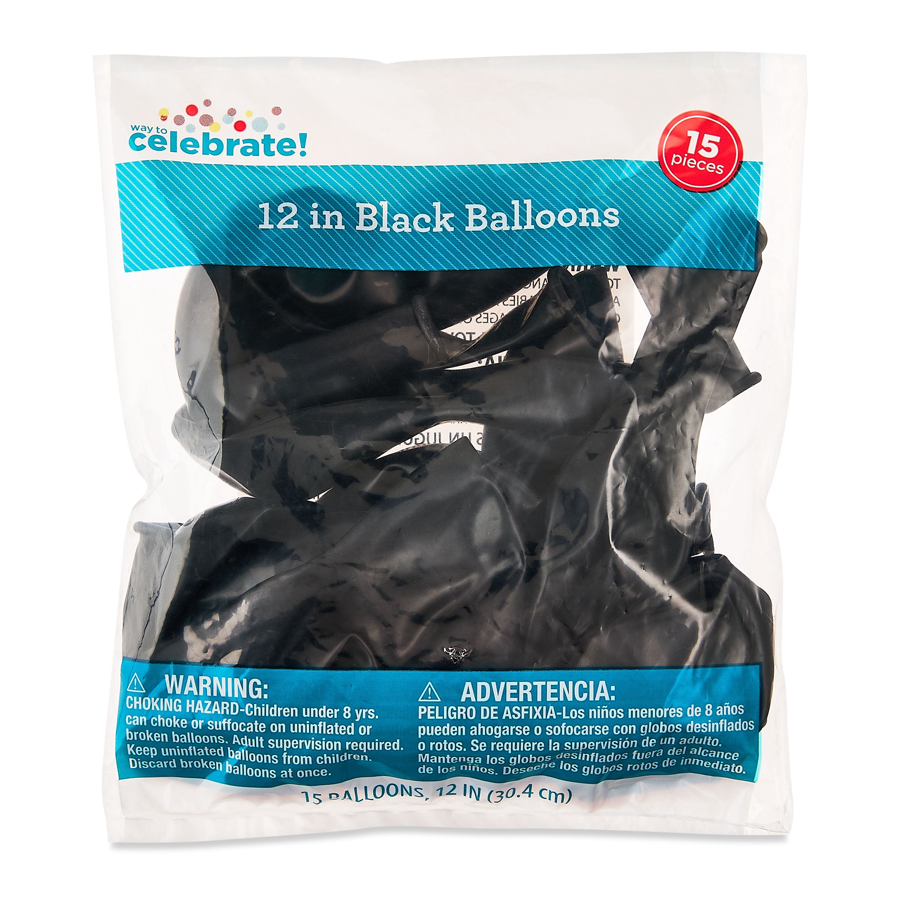 Way To Celebrate Latex Party Balloons, Durable Decorative Event Supplies (Black, 15 Pack, 12 in) mvwck