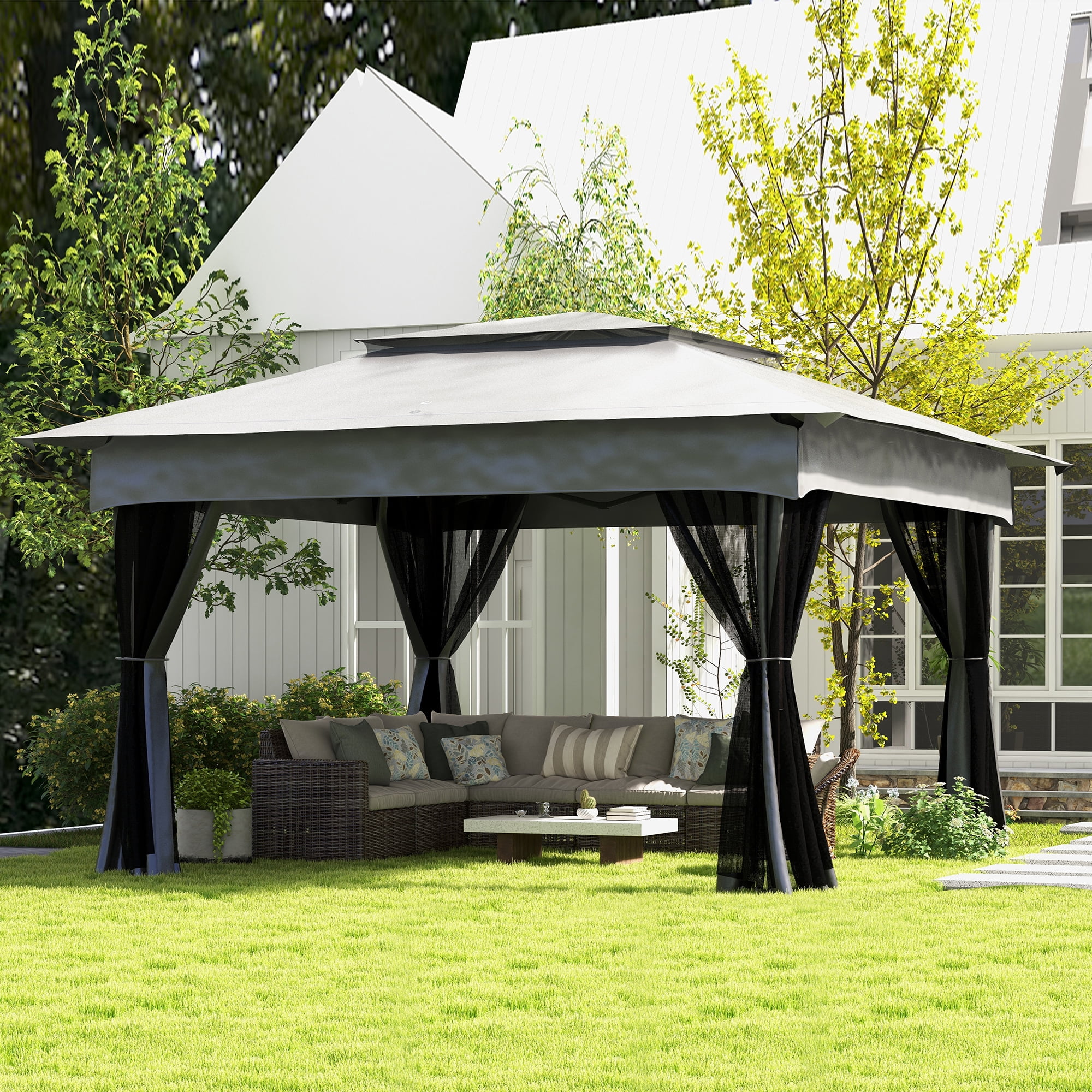 ZHISHENG Pop Up Canopy Tent, Outdoor Patio Gazebo Shelter with Removable Netting (Light Gray, 11 ft x 11 ft) v9hcn