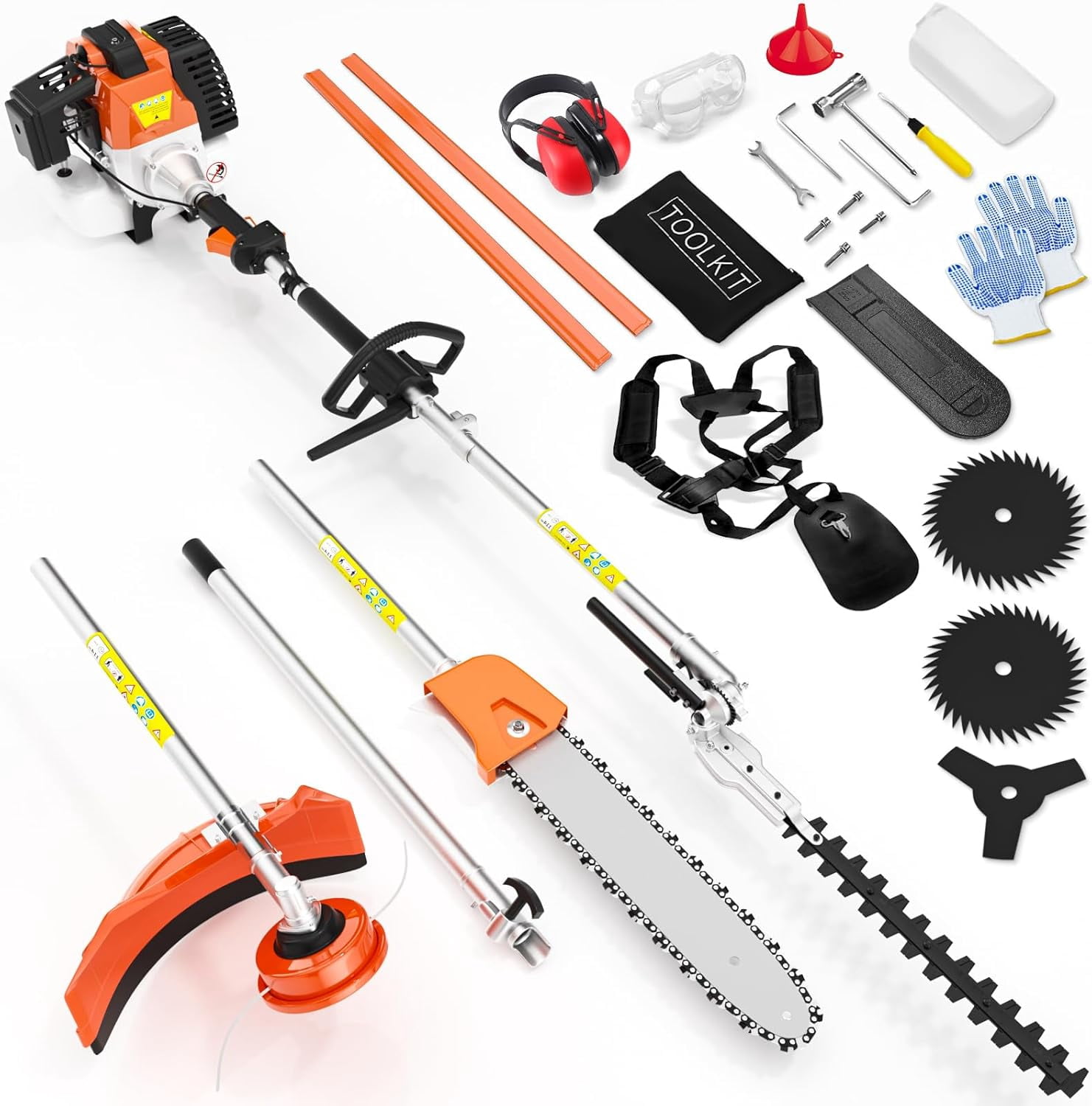 Baotree 52cc 2-Stroke 6-in-1 Gas Powered Multi-Tool Trimmer and Edger (Orange, 39.4 in Extension Pole) potq7