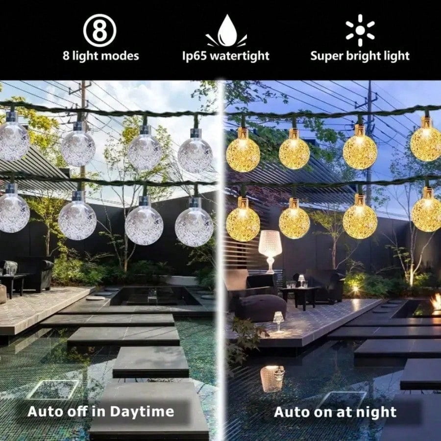 Slssqhz LED Solar String Lights Outdoor Crystal Ball Decorative Lighting (Multi-Color, 100 LEDs, 32.8 ft) pc13p