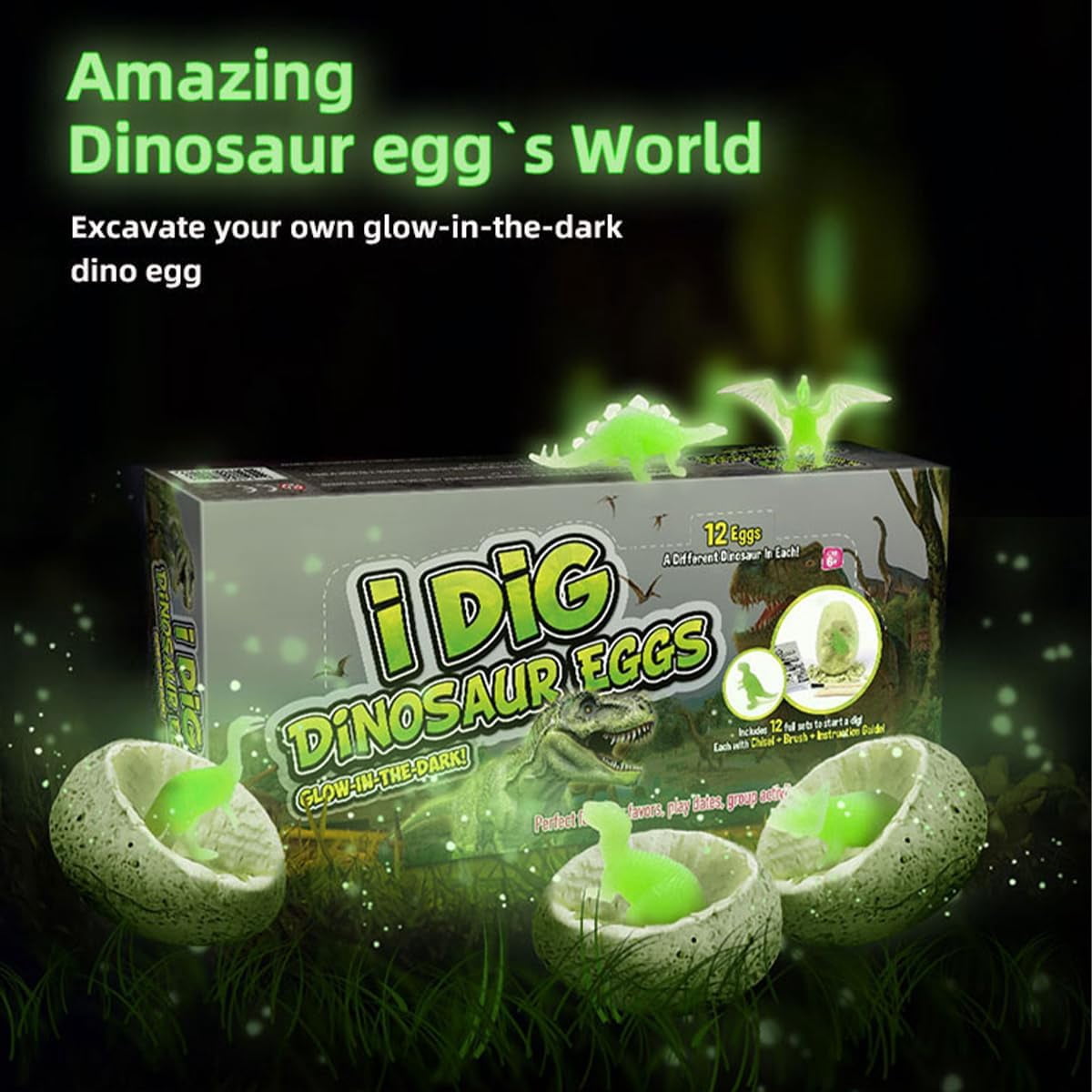 Piano Potato Glow in the Dark Dinosaur Dig Kit (12-Pack, Multi-Color) r7zu7