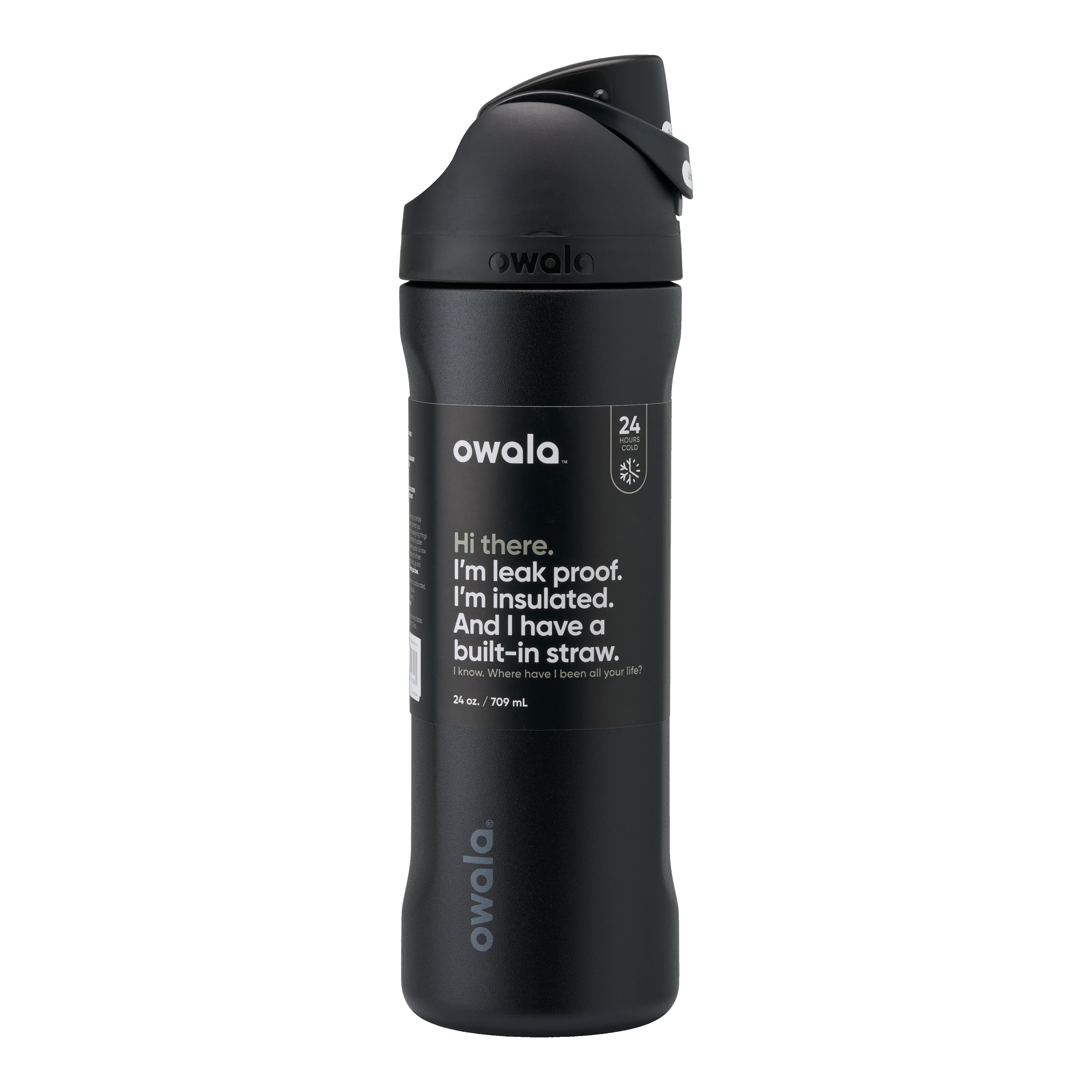 Owala FreeSip Insulated Stainless Steel Water Drinkware (Very Very Black, 24 oz) aiq3i