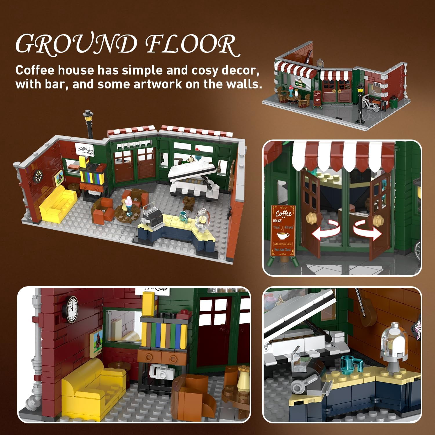 TERRAMUS Cafe Shop Building Kit with LED Light, City Street View Construction Set (1589 Pieces) pss5t
