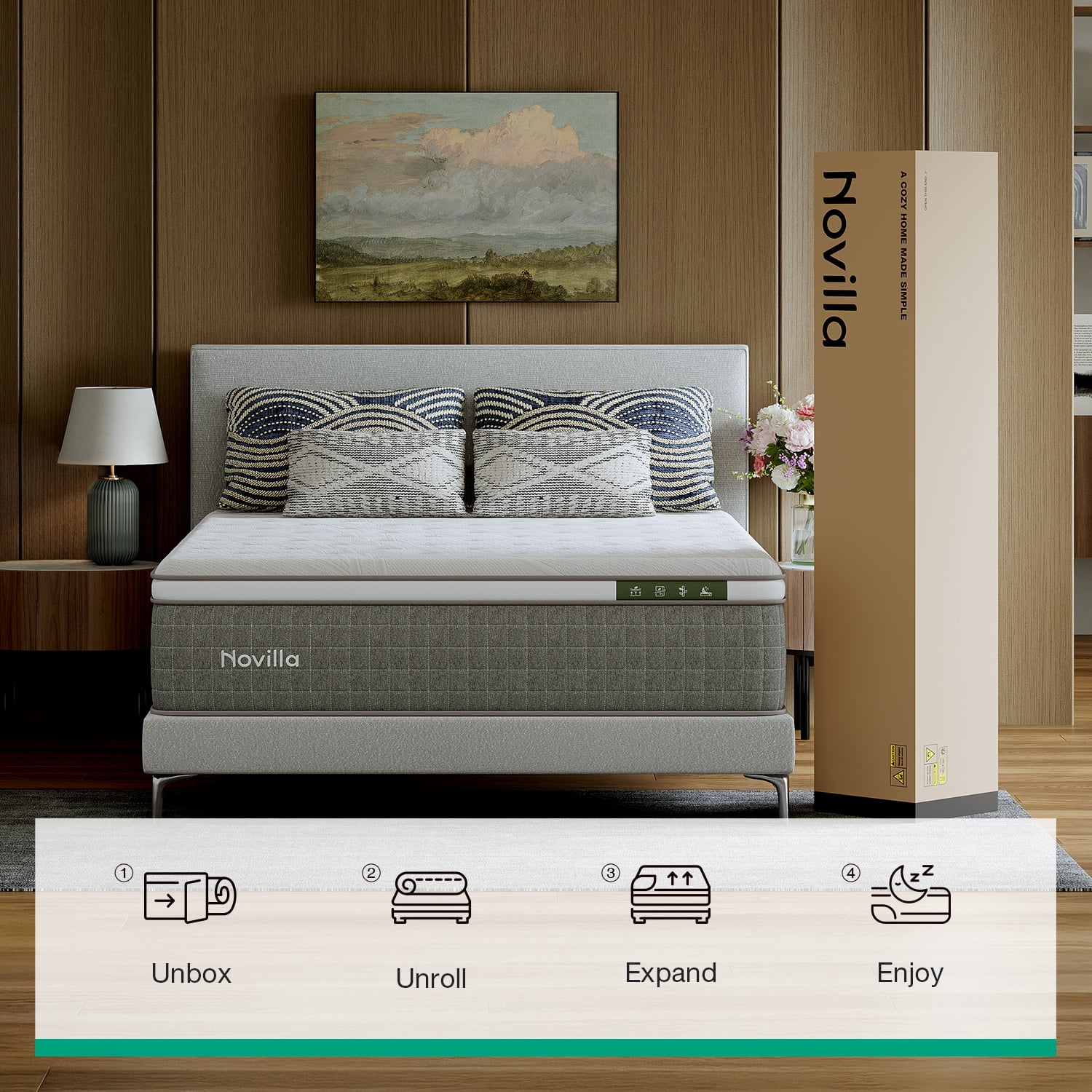 Novilla Vela Hybrid King Mattress, Cooling Gel Memory Foam Bed with Pressure Relief (White, 10 in) yljze