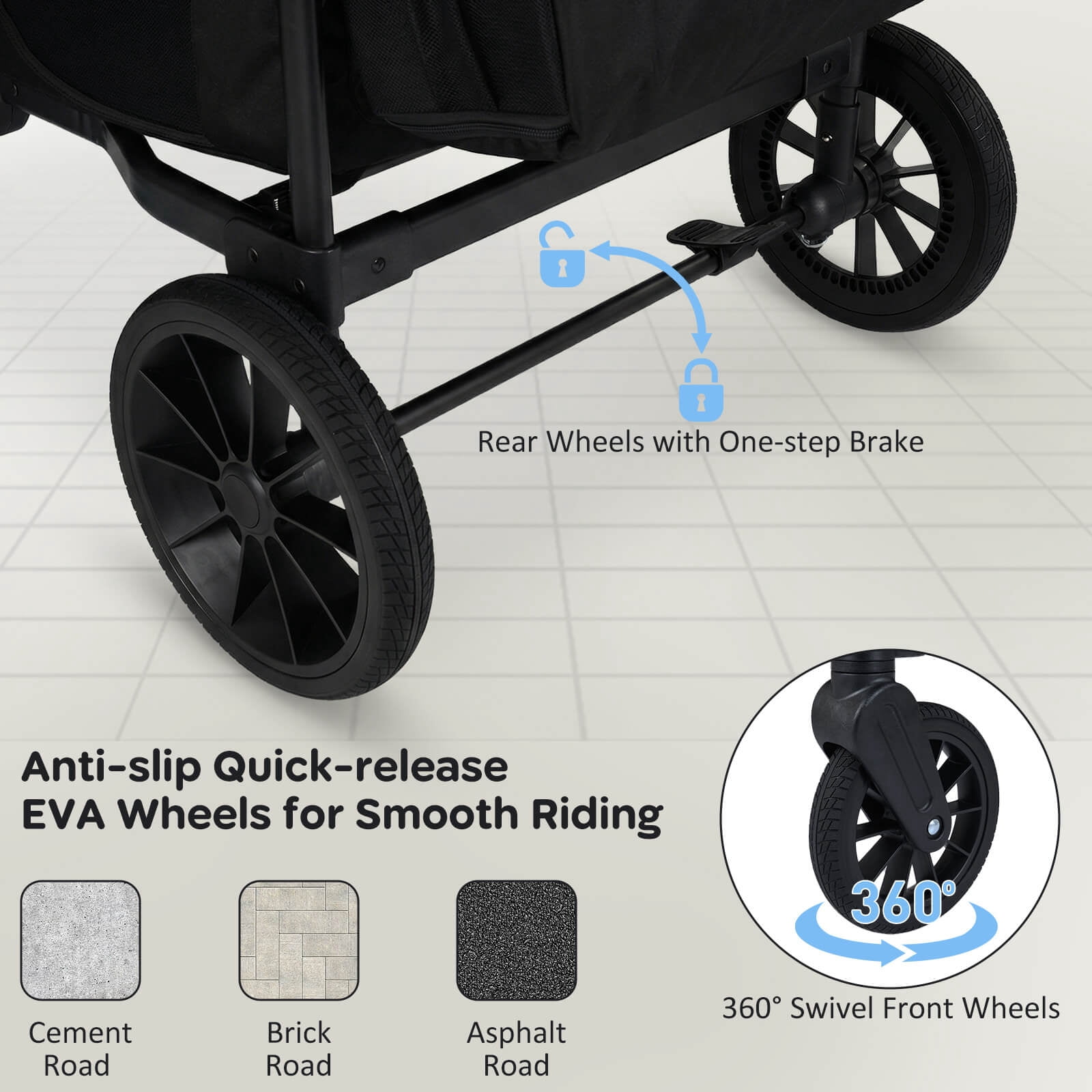Costway 4-Seater Wagon Stroller, Foldable Push-Pull Toddler Stroller with Removable Canopy (Black, 4-Seater) 0d9fk
