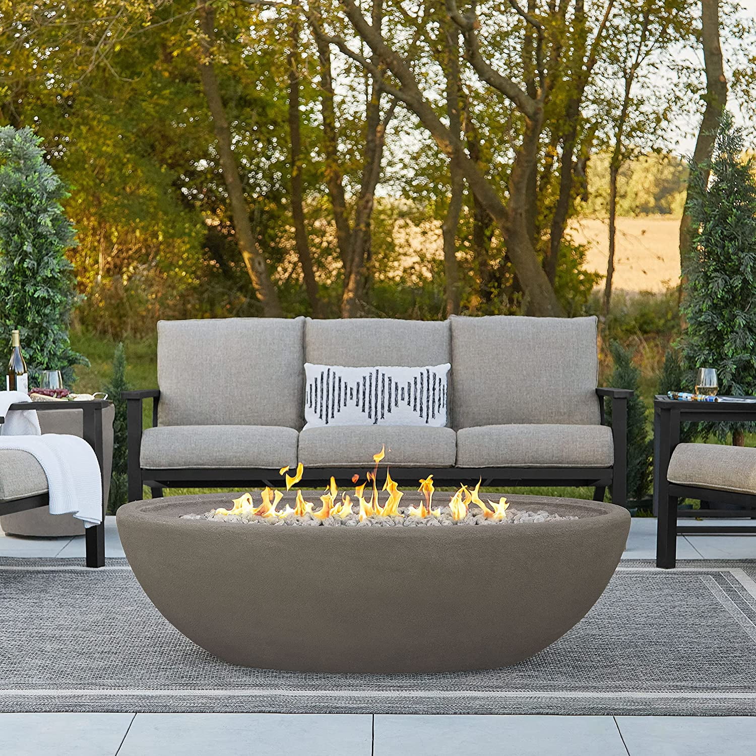 Real Flame Riverside 58 in Oval Concrete Propane Fire Pit (Glacier Gray, 58 in) atob0
