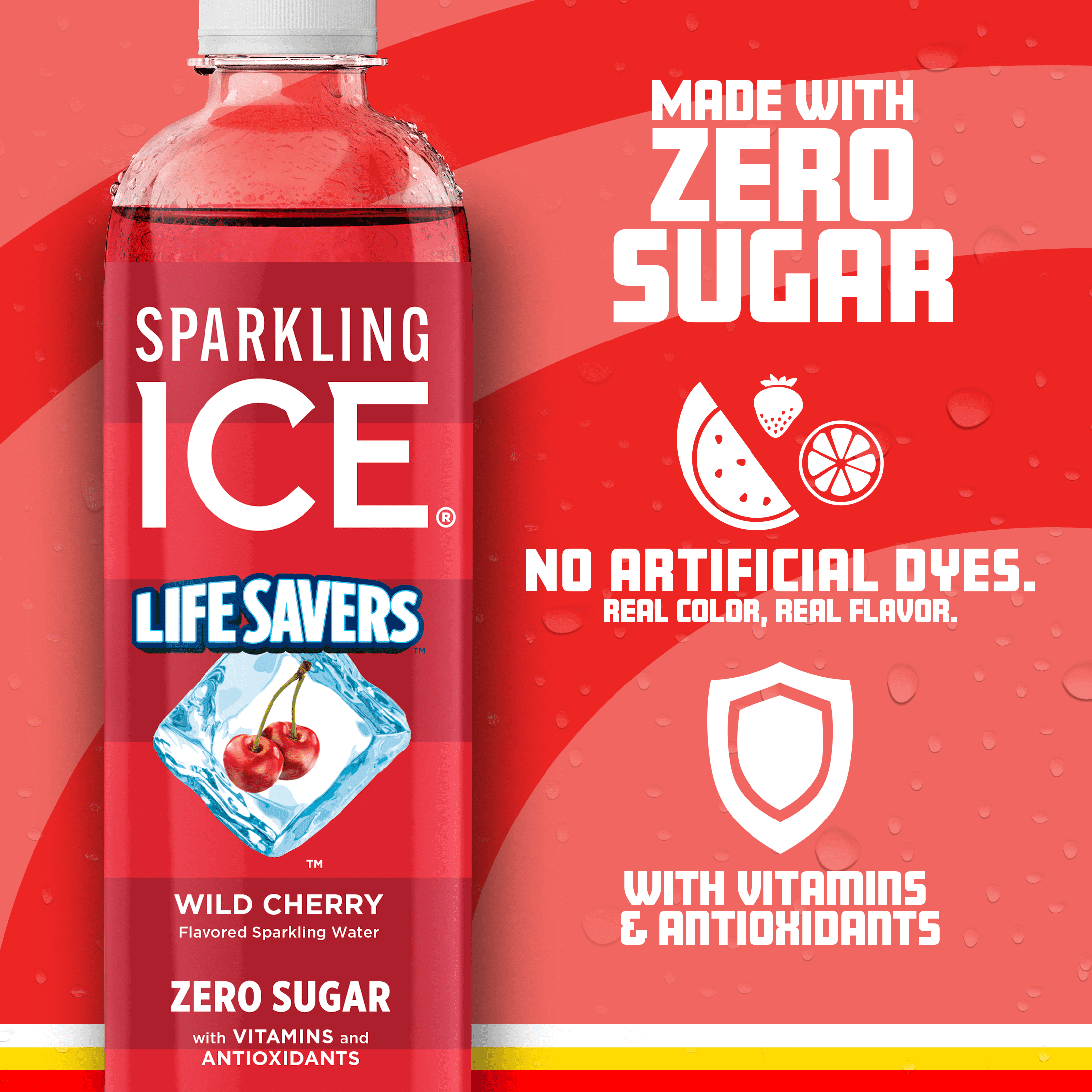 Sparkling Ice Life Savers Wild Cherry Sparkling Water (Zero Sugar, 17 oz) 6vsjw
