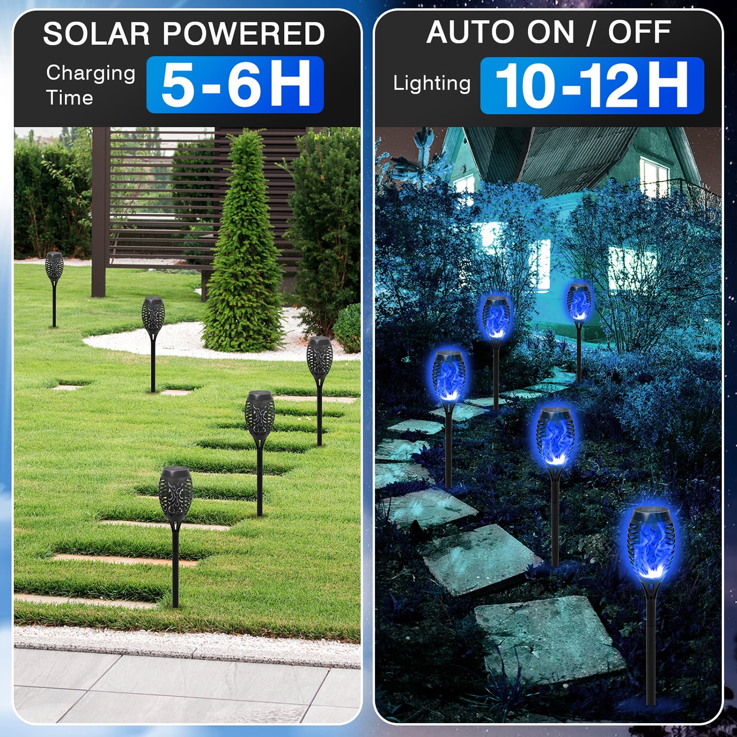 CATGOOD Solar LED Flickering Flame Torch Lights, Waterproof Outdoor Landscape Lighting (Blue, 12 Pack) o636d
