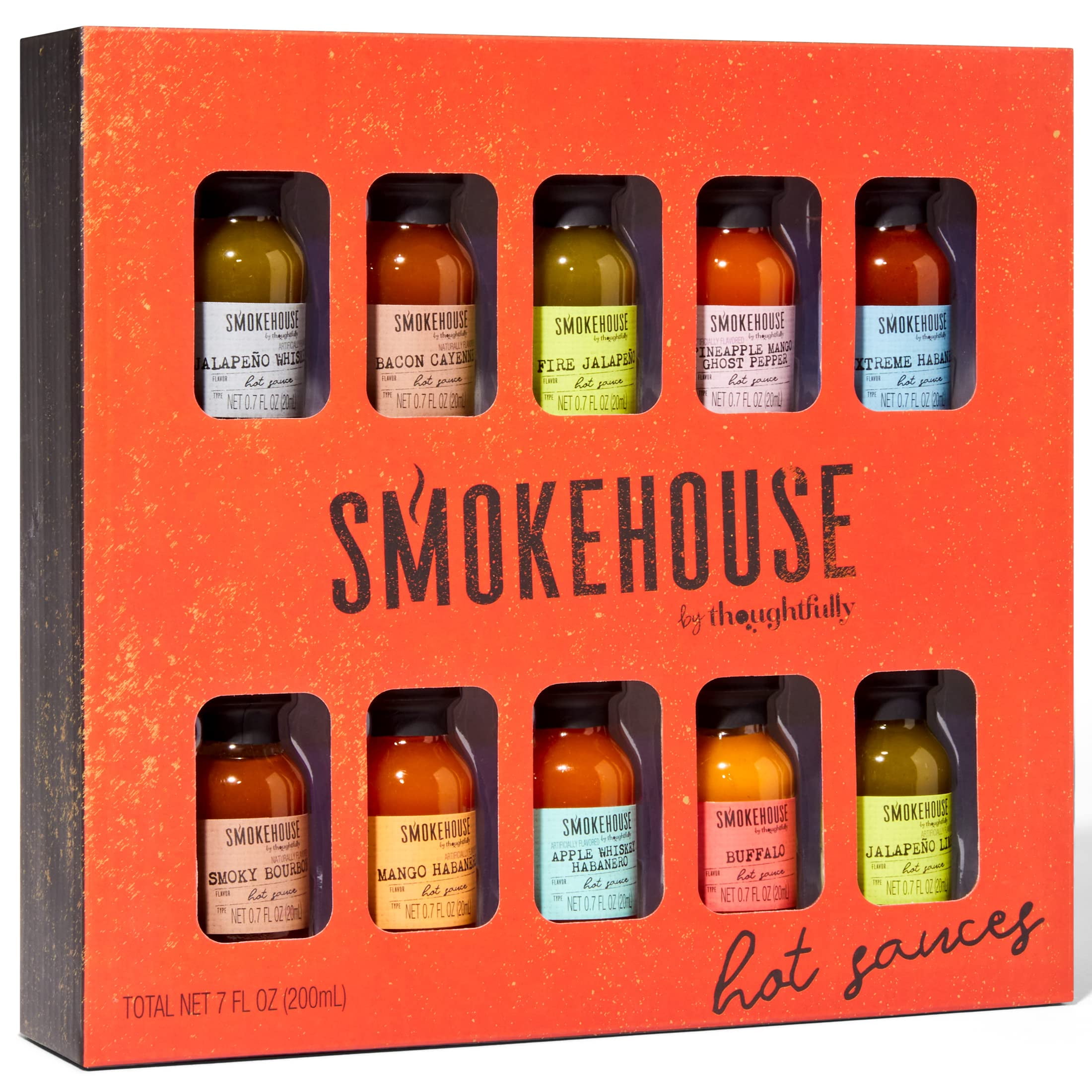 Thoughtfully Smokehouse Hot Sauce Variety Pack, Gourmet Spicy Condiment Gift Set (Assorted Flavors, 10 Count, 0.84 fl oz) oc65r