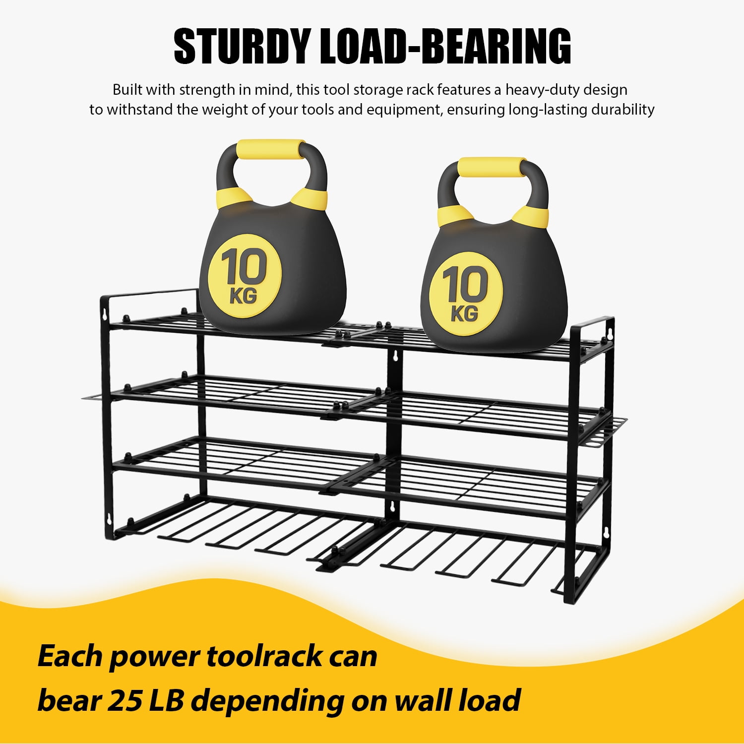 CATGOOD Power Tool Organizer, 4-Tier Wall Mount Storage Rack for 8 Drills, Heavy-Duty Metal Workshop Shelf (Black) jj1hx