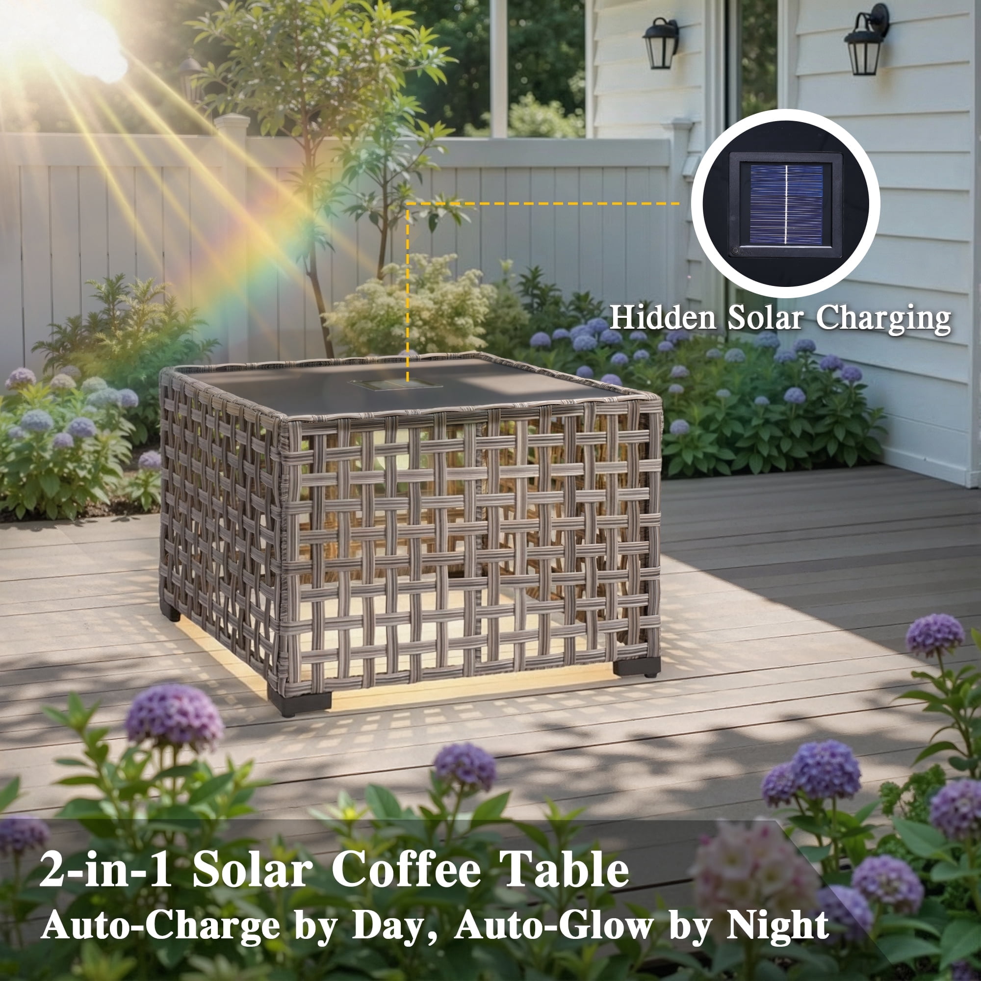 Ovios 6-Piece Outdoor Patio Furniture Set with Solar LED Coffee Table and High-Back Wicker Sofa (Denim Blue, 6-Piece Set) vwygz