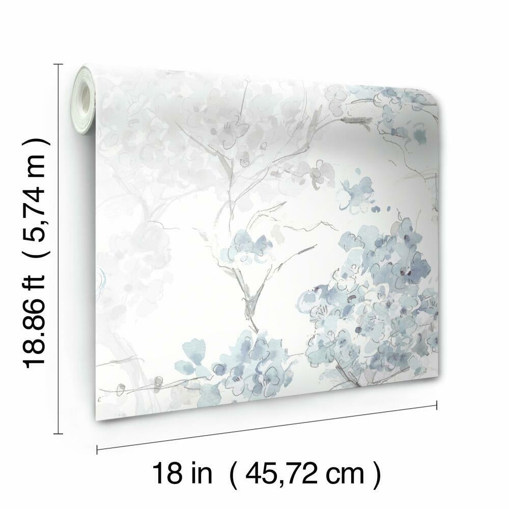 RoomMates Spring Cherry Blossoms Peel and Stick Wallpaper (Blue, 18 in x 18.86 ft) hohn8