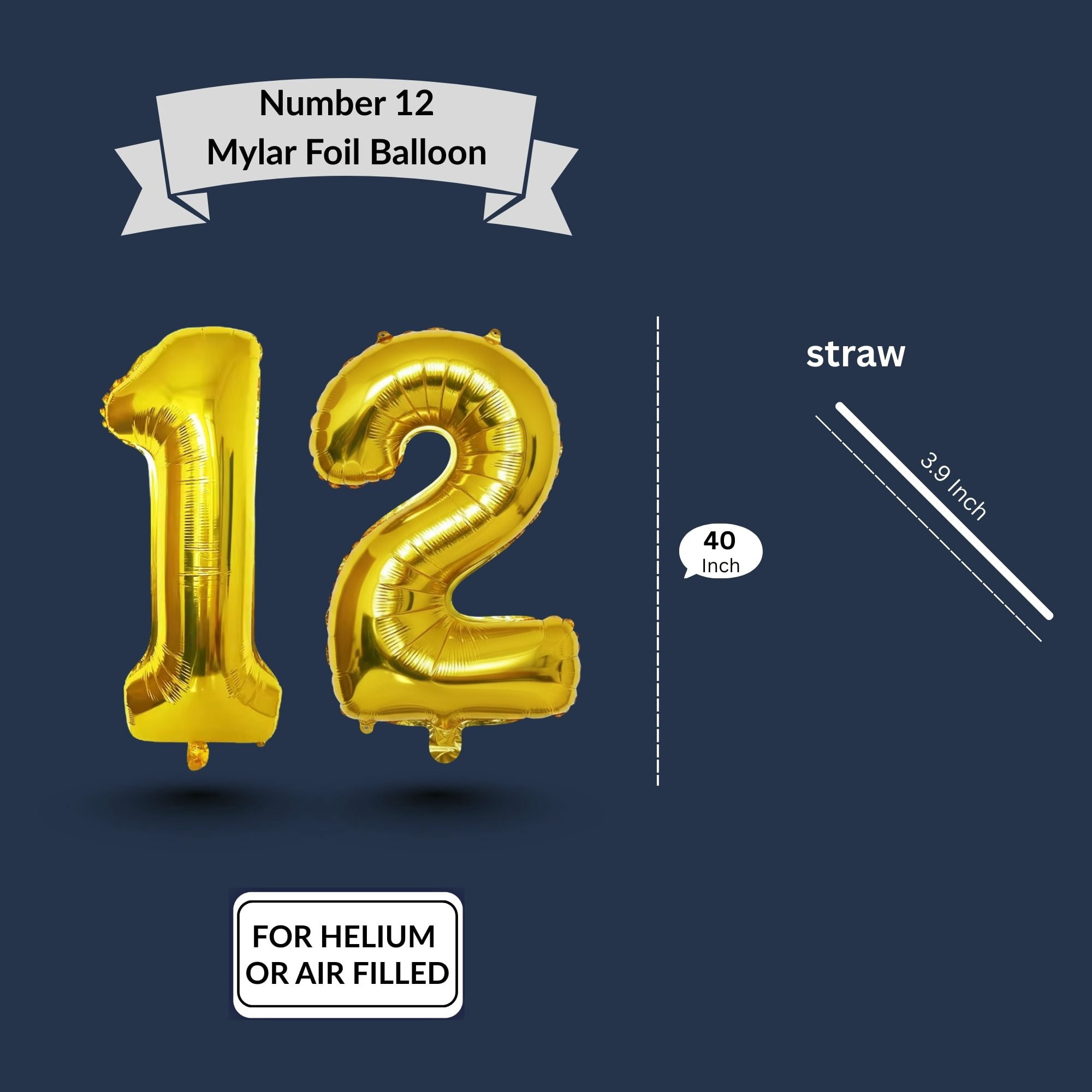 PARTY BALLOONS DELIVERY Gold Number 12 Mylar Foil Balloon (Gold, 40 in) odown