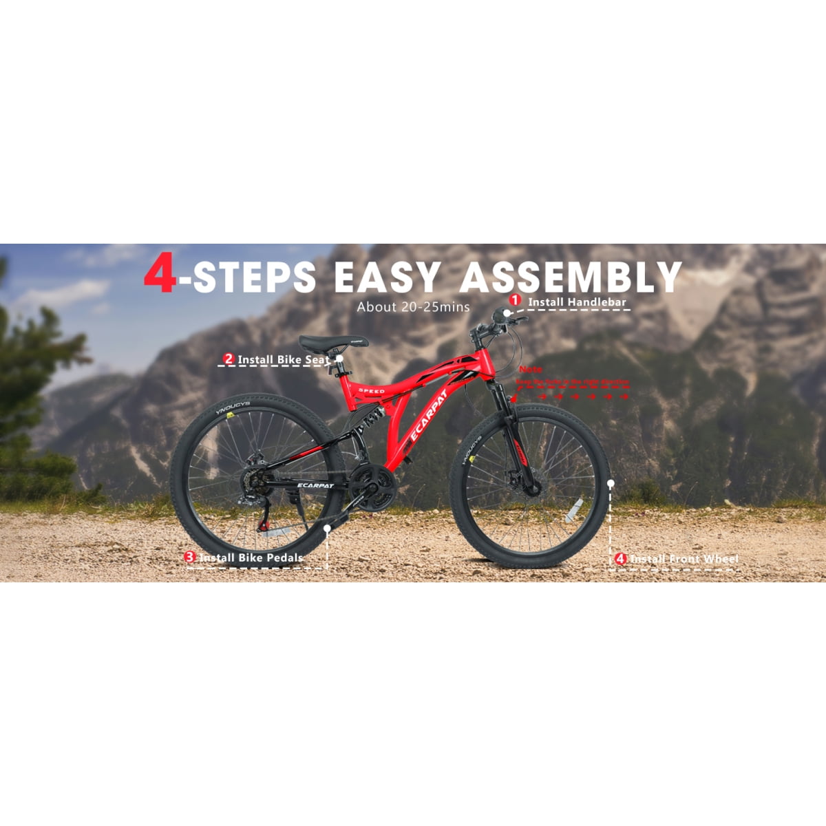 Dcmisas 26-Inch Mountain Bike, 21-Speed Full Suspension Steel Frame with Dual Disc Brakes (Red, 26 in) bi3ug