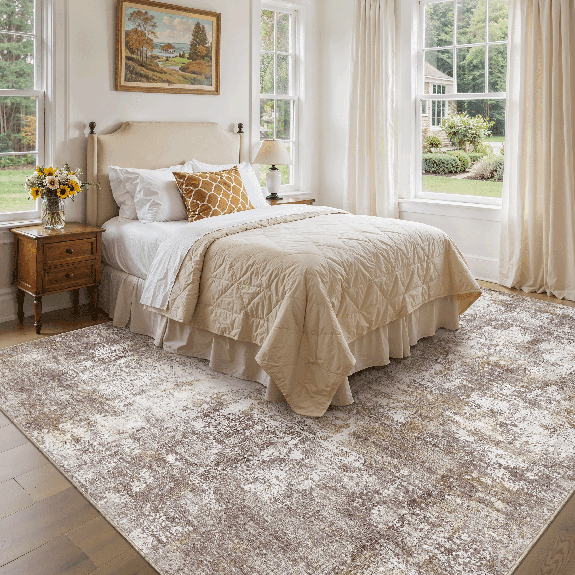 Uermei Modern Abstract Area Rug, Soft Non-Slip Indoor Carpet for Living Room and Bedroom (Golden Brown, 9 ft x 12 ft) vtr1x