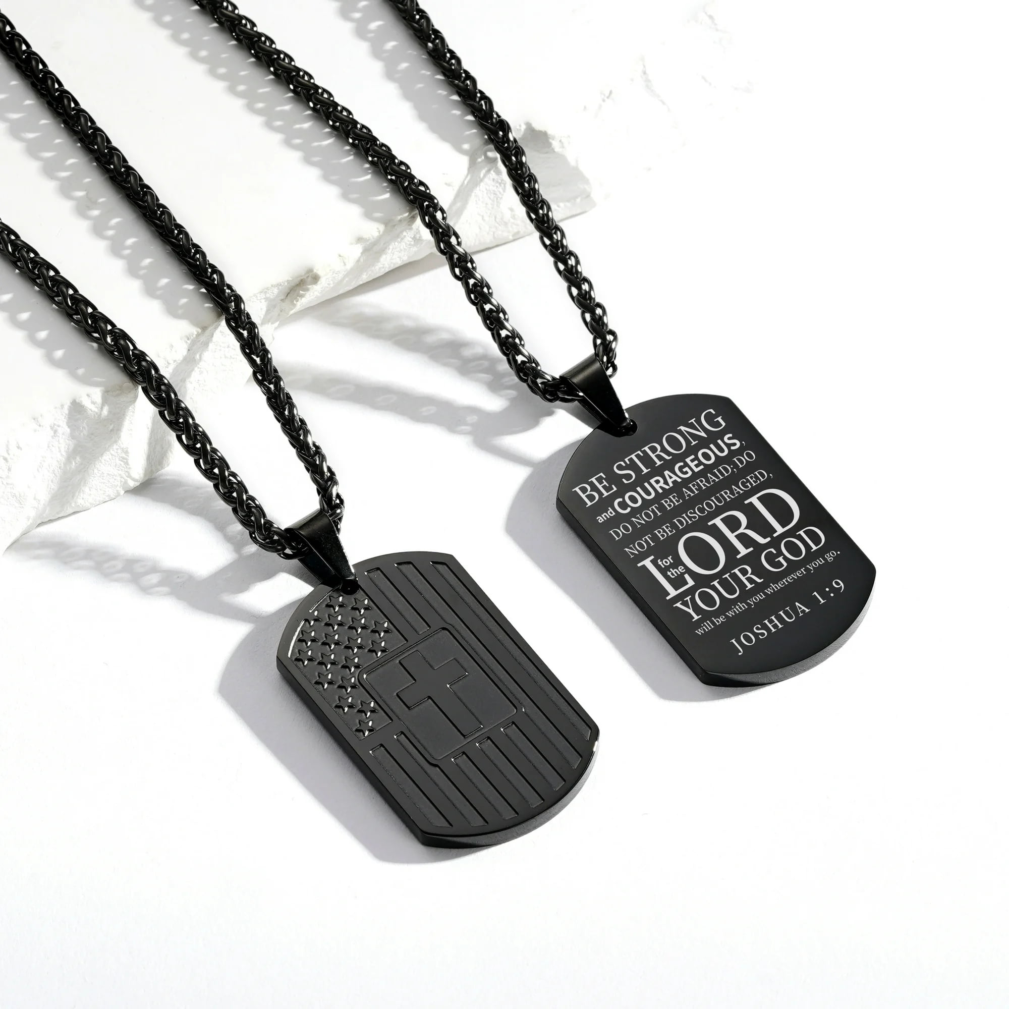 APSVO American Flag Dog Tag Cross Necklace for Men (Black, 24 in) zzlma
