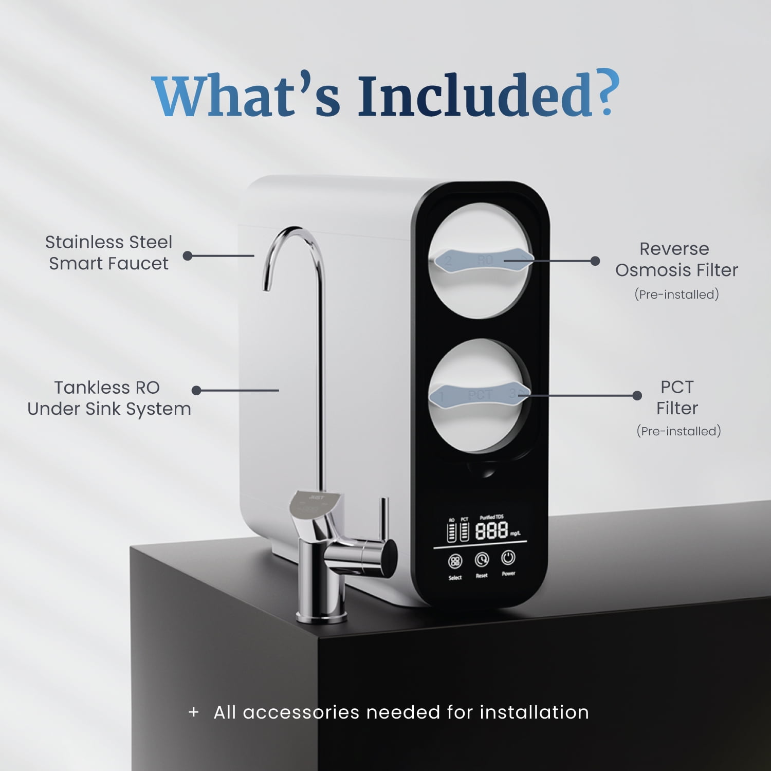 Mist 4-Stage Tankless Reverse Osmosis Water Filter System (White, 600 GPD) gxbn0