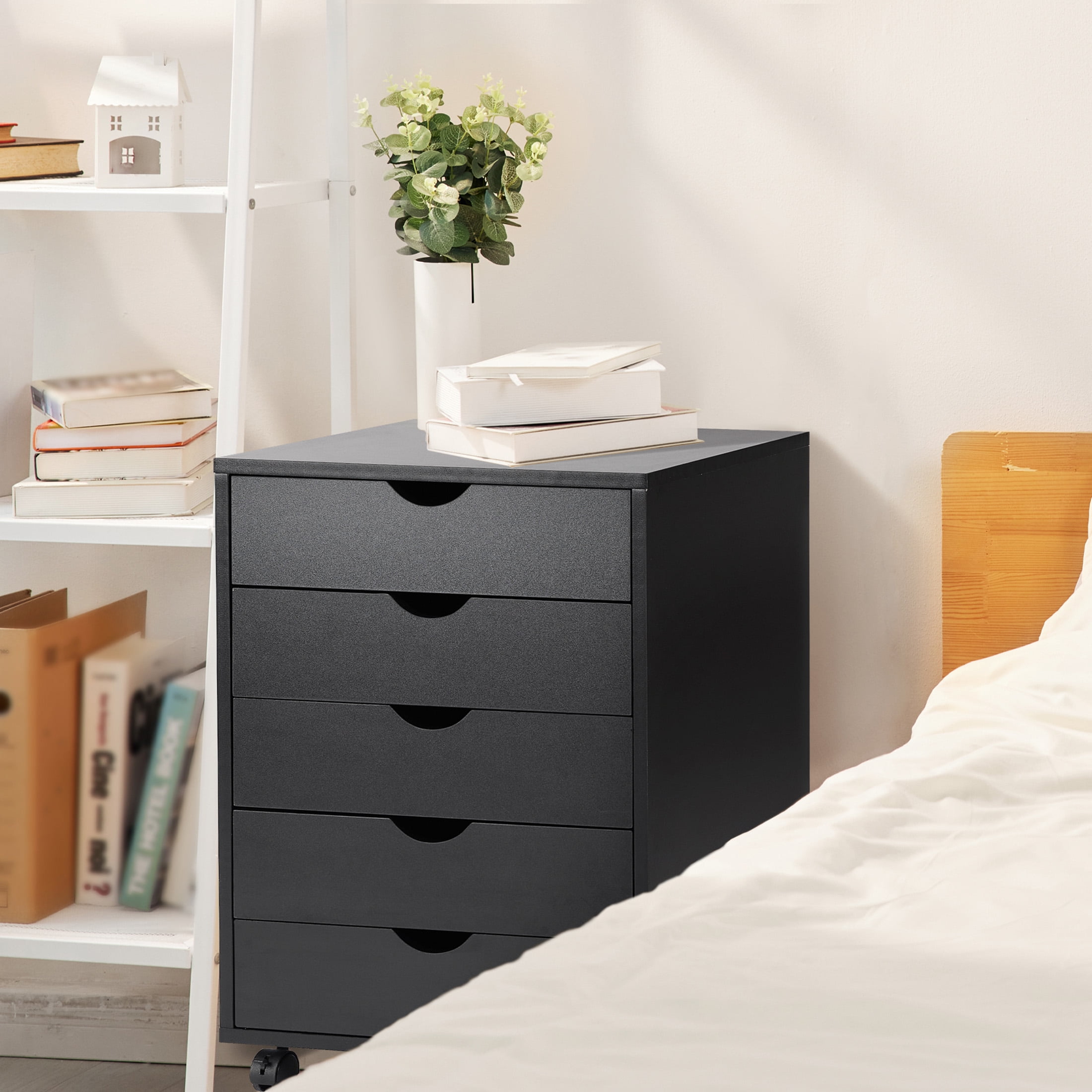 CONCETTA 5-Drawer File Cabinet, Lateral Filing Under Desk Storage Organizer with Wheels (Black) fj3lf