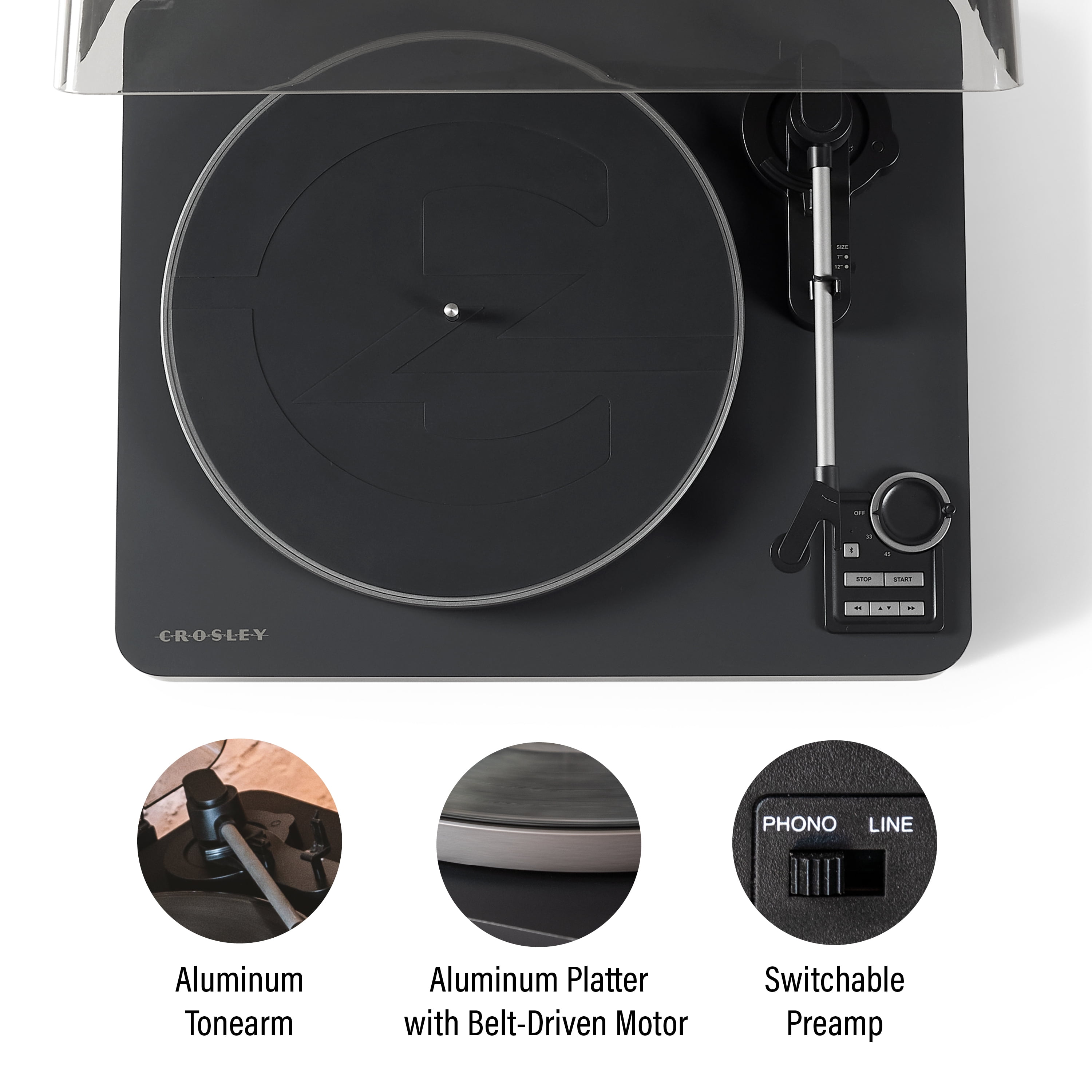 Crosley C300 Fully Automatic Bluetooth Vinyl Record Player (Black, 2-Speed) o8hkg