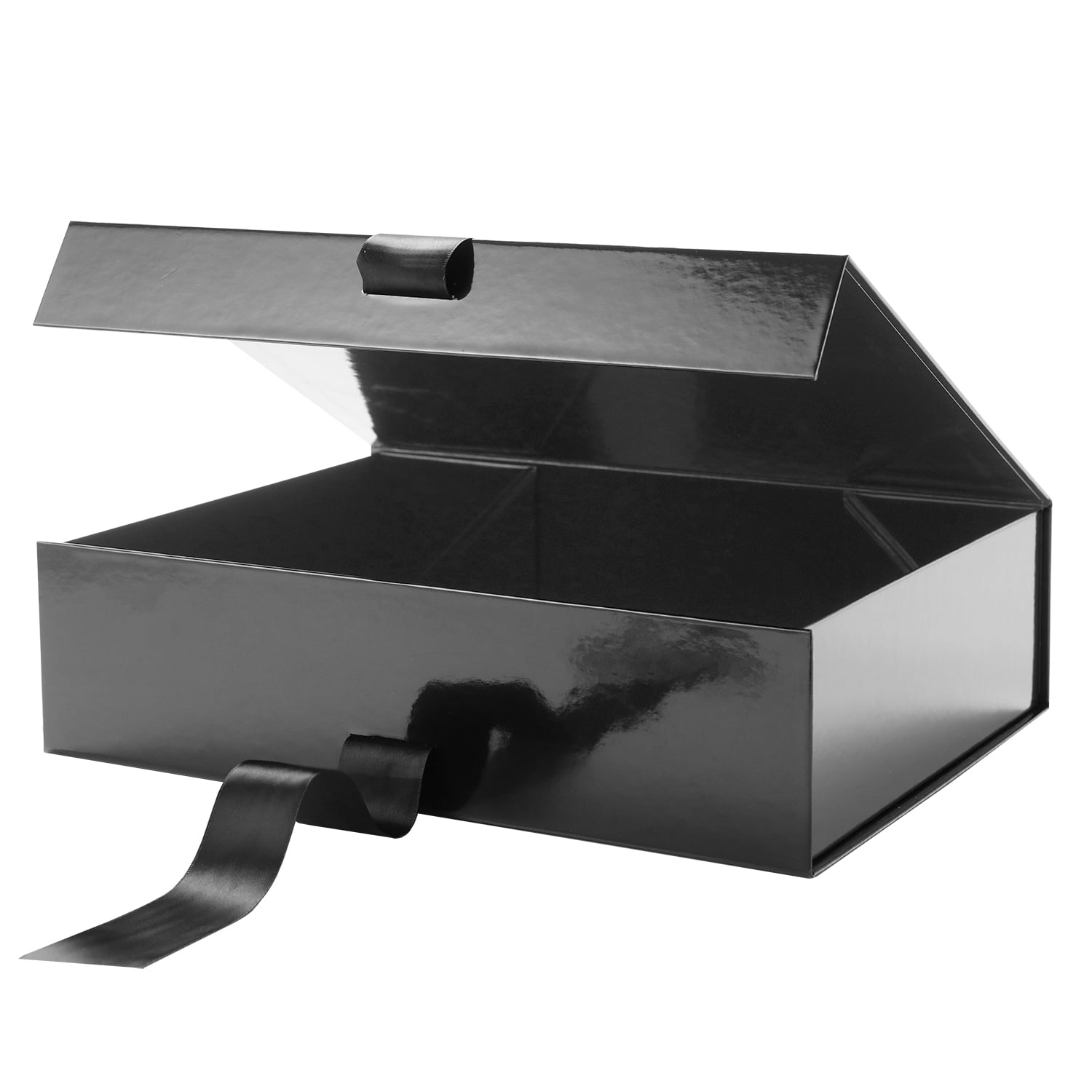 PKGSMART Large Magnetic Gift Box with Ribbon for Presents (Black, 13x9.7x3.4 in) u6o5e
