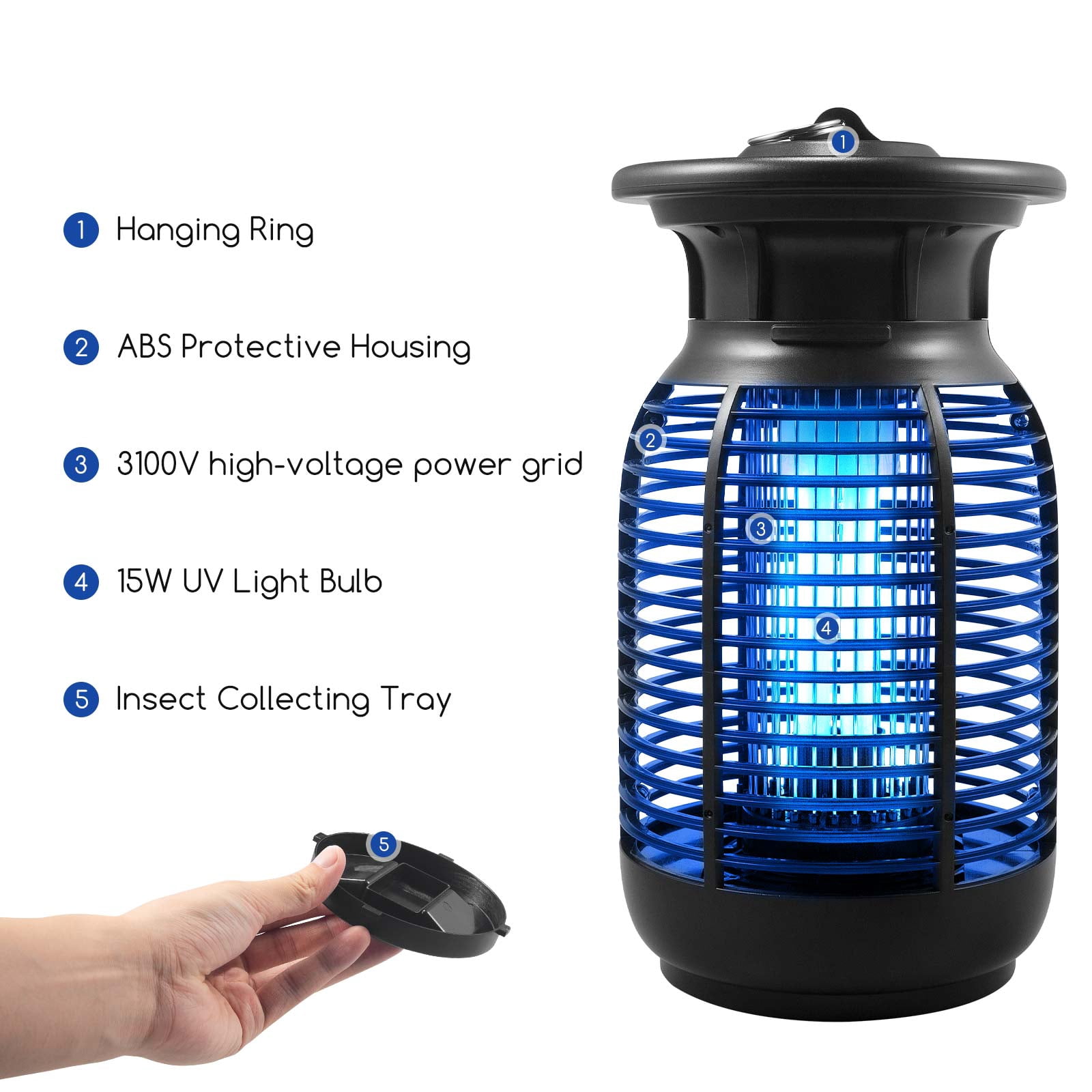 Jinyi Waterproof Bug Zapper, Indoor and Outdoor Mosquito Trap with Cleaning Brush (47 in Cord) 543dc