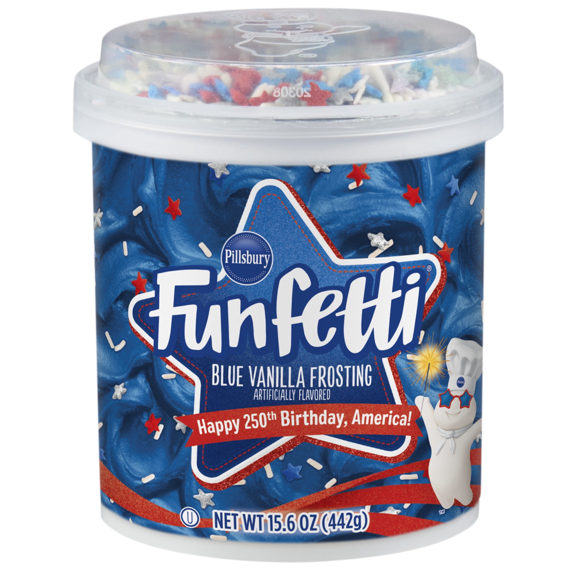 Pillsbury Funfetti Stars and Stripes Vanilla Frosting with Sprinkles (Blue, 15.6 oz) nmtoo