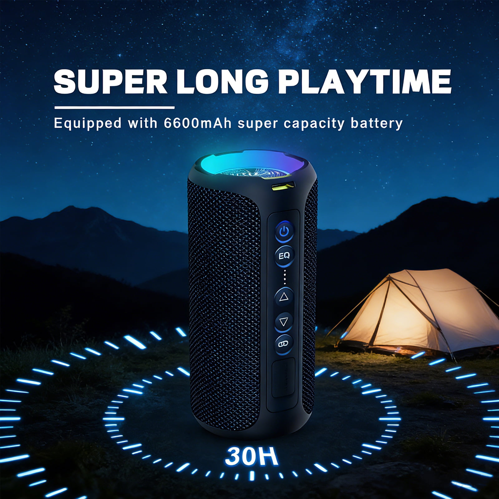Ortizan Portable Bluetooth Speaker, IPX7 Waterproof Wireless Speaker with Dynamic Light Show and Deep Bass (Blue) whgi2