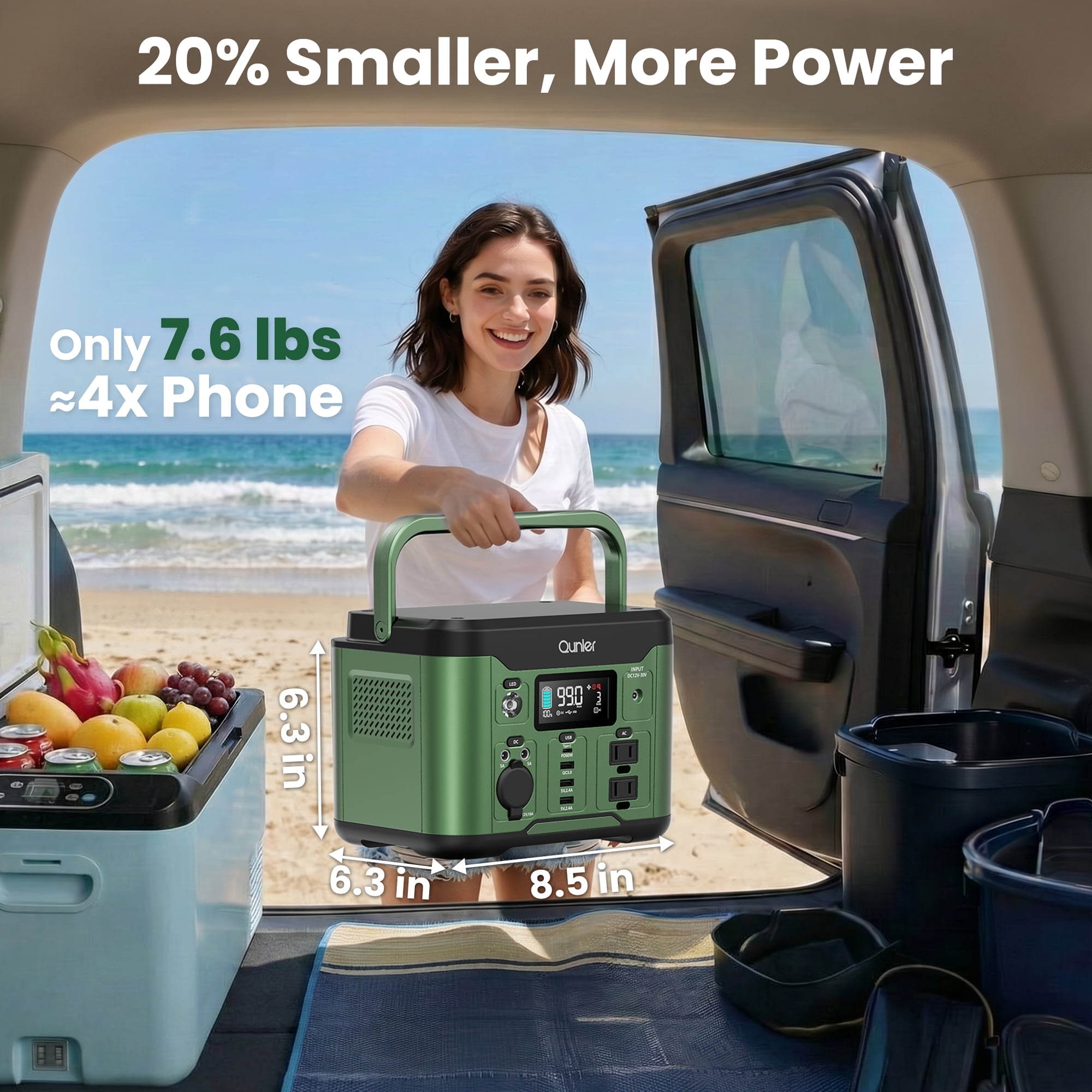 Qunler 300W Portable Power Station, 296Wh Backup Battery with Pure Sine Wave AC Outlet and 60W USB-C PD (Green, 7.6 lb) gu7ci