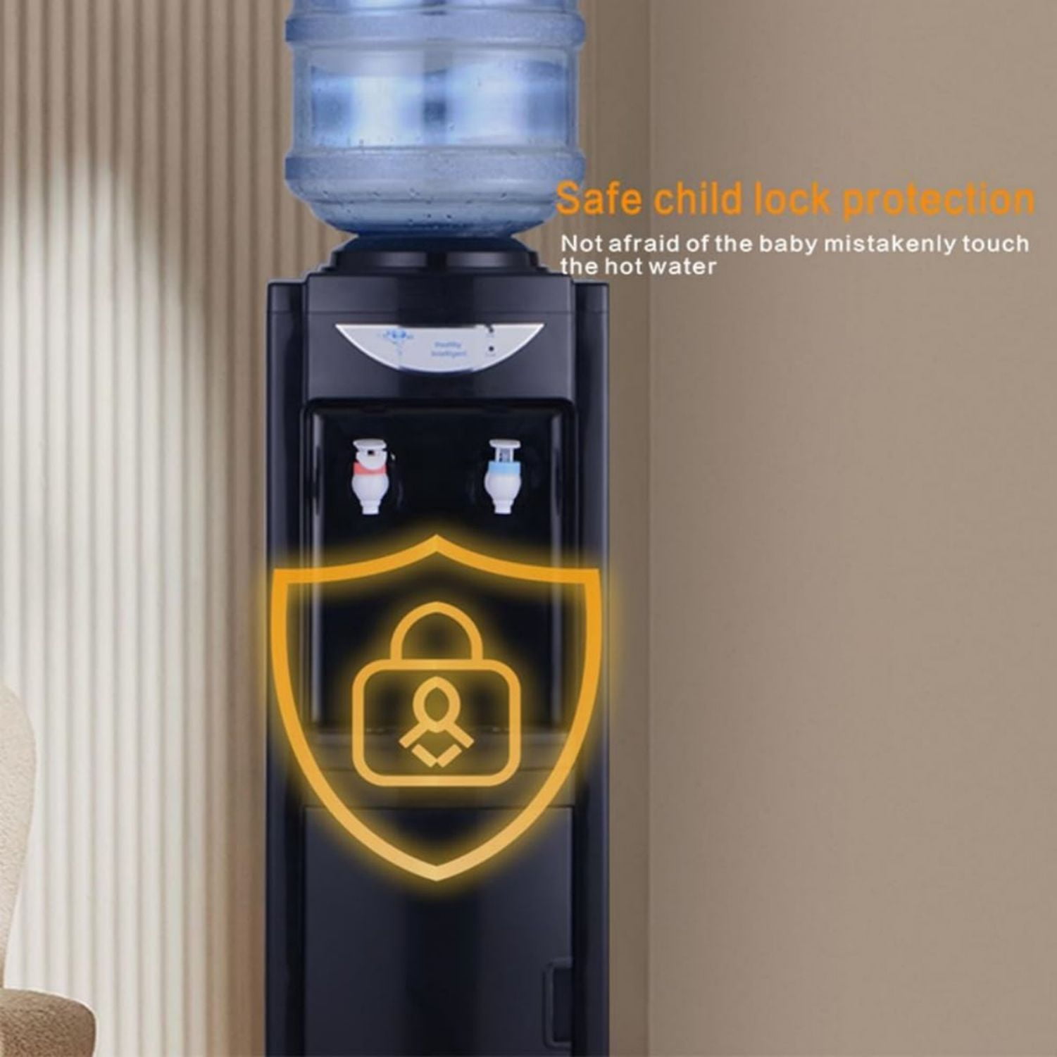 LUVCMFT Top Loading Water Dispenser with Storage Cabinet and Child Safety Lock (Black, 5 Gallon Capacity) dl1n7