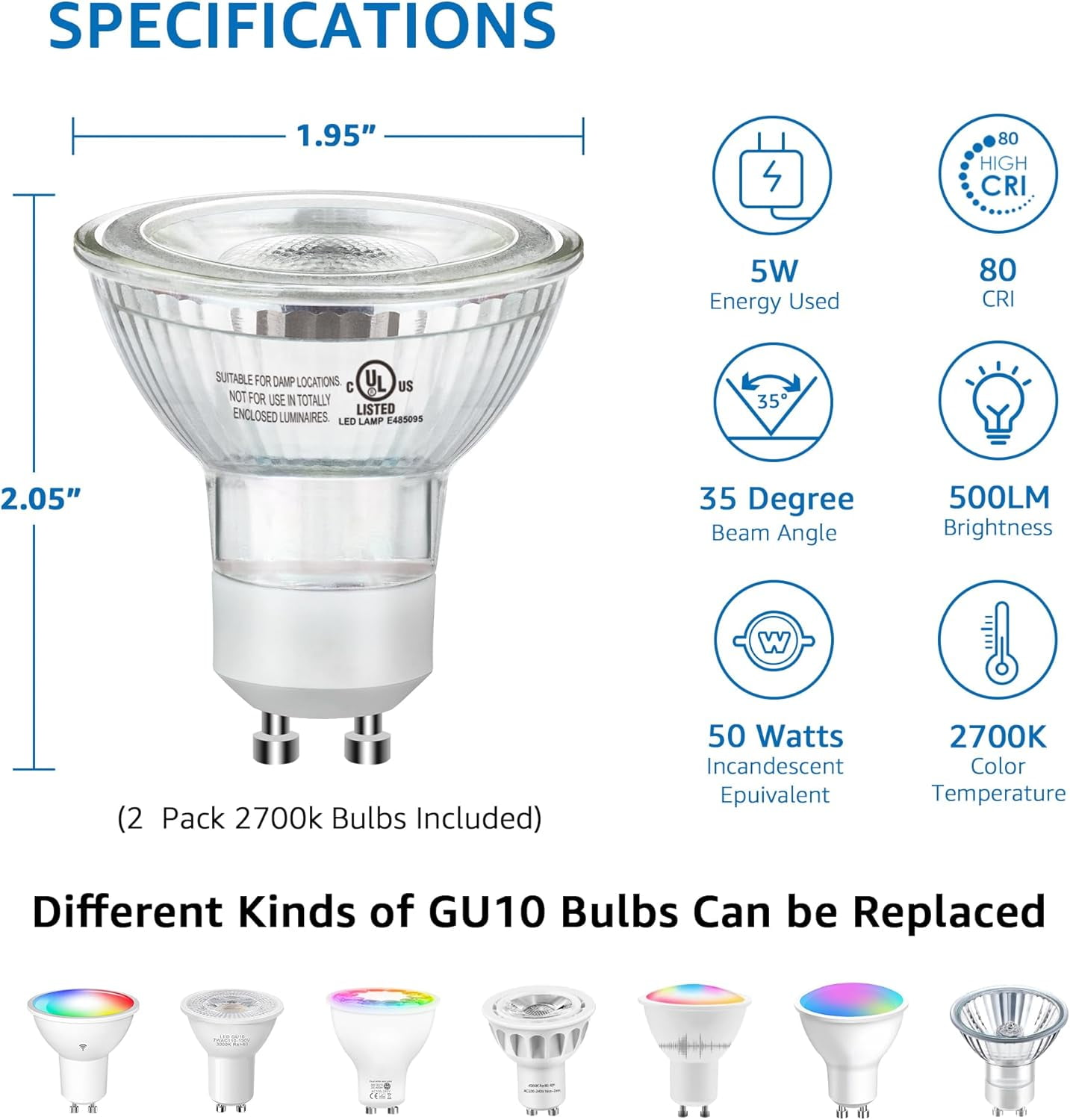 SUNVIE Indoor LED Uplight Floor Lamp with GU10 Bulbs (White, 2 Pack, 8 in Height) rx0mq