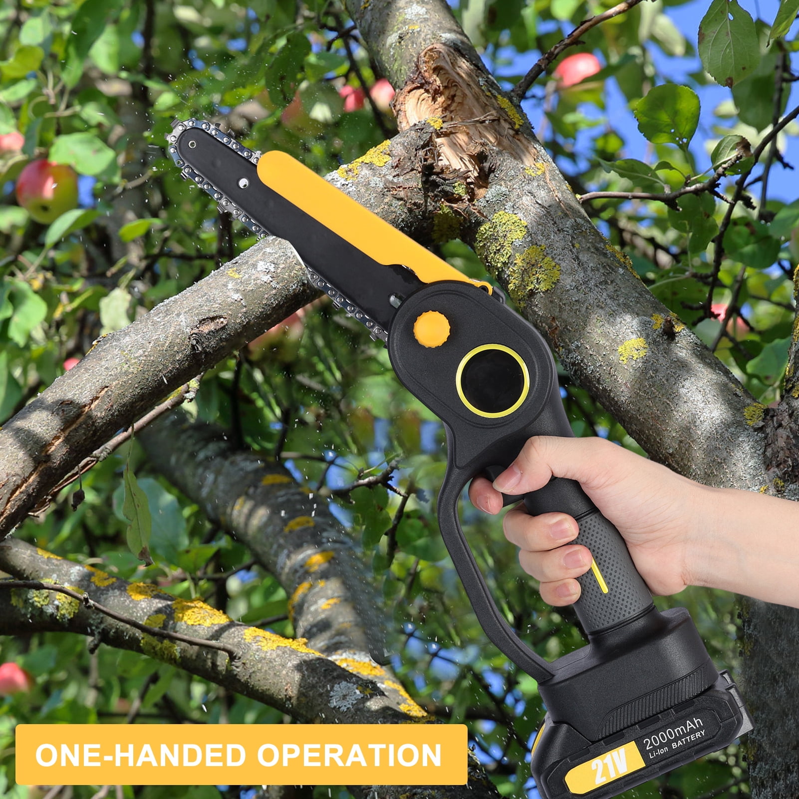 Happydeer 2-in-1 Cordless Pole Saw, 6 Inch Brushless Electric Chainsaw with 14 ft Extension Pole and 2 Batteries xkwjt