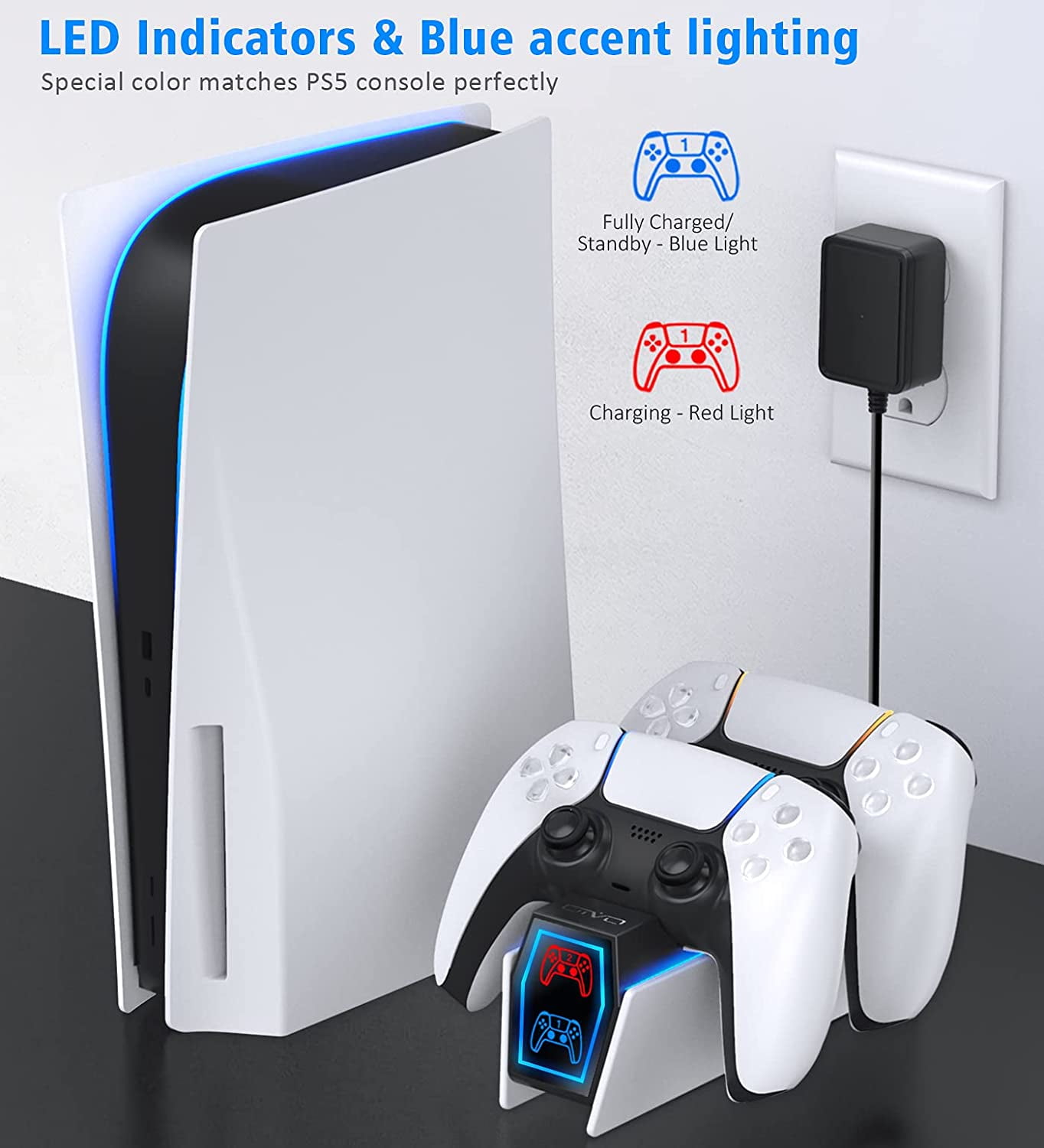 OIVO PS5 Controller Charging Station, Dual Dock for DualSense & Edge Controllers with AC Adapter (White, 1 Pack) 22pyb