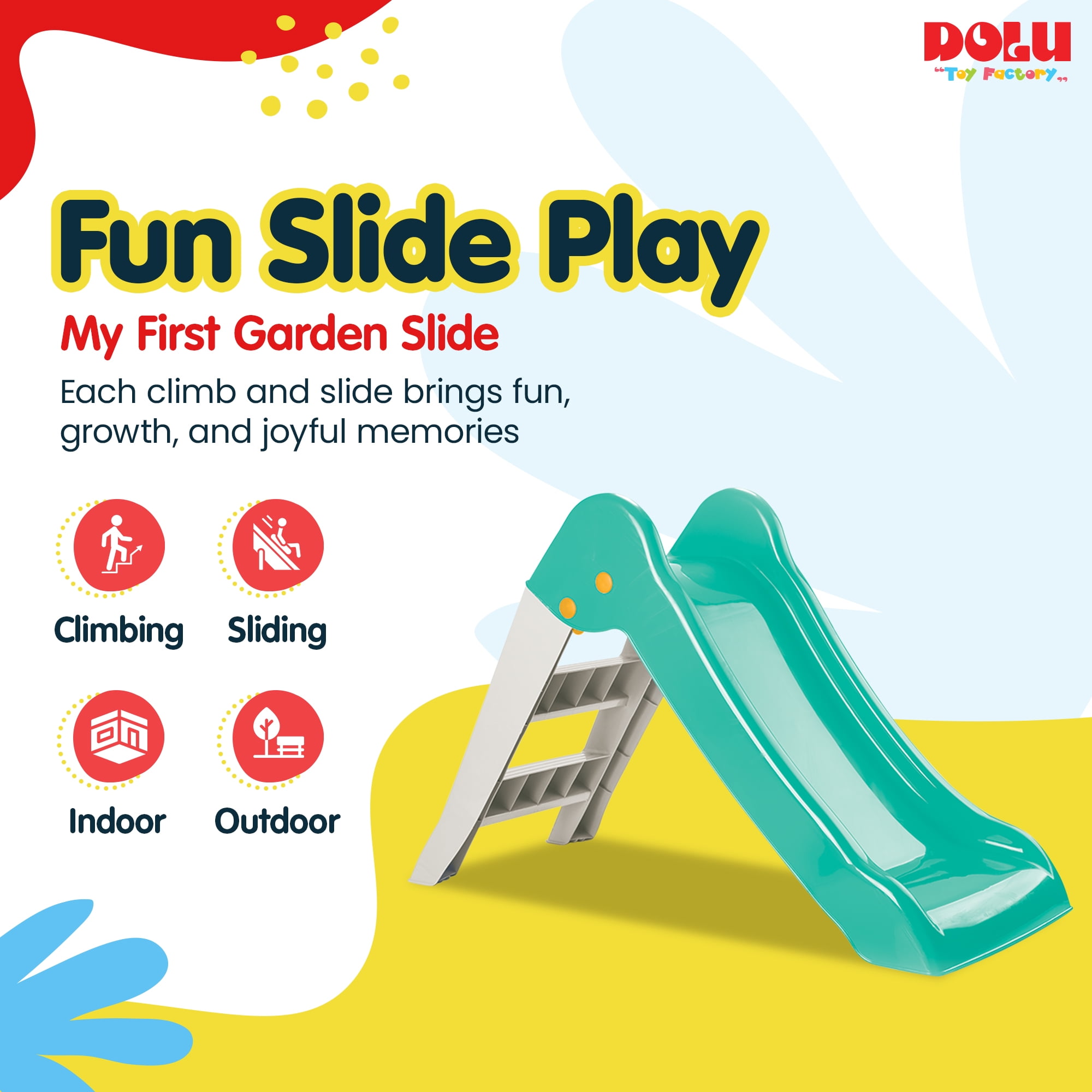 Dolu My First Garden Slide Indoor Outdoor Playground Equipment (Green/White, 43.7 x 18.5 x 27.6 in) cq48d