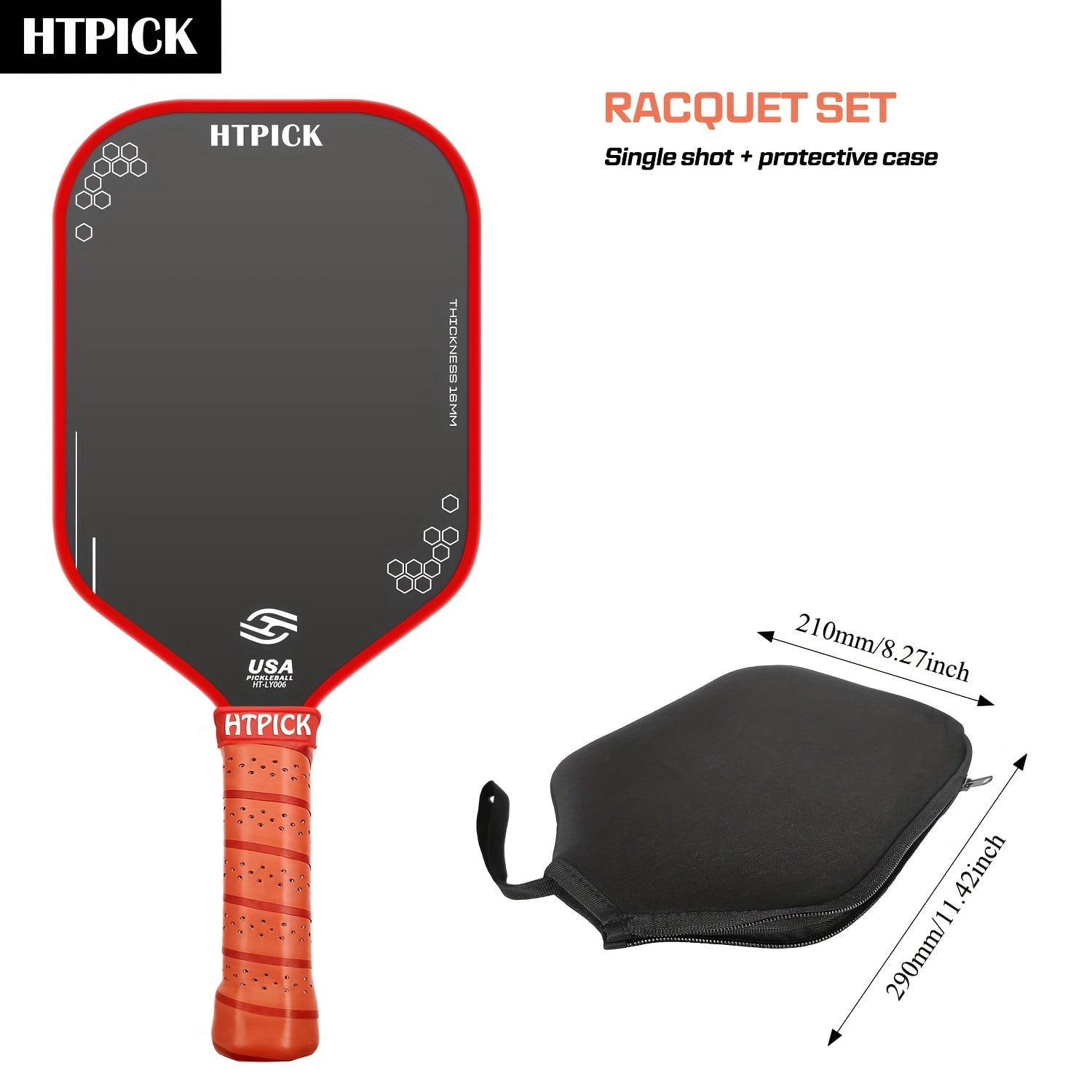 INCTUO Pickleball Paddle T700 Carbon Fiber Professional Power and Control (Black, 16mm) 4auq2