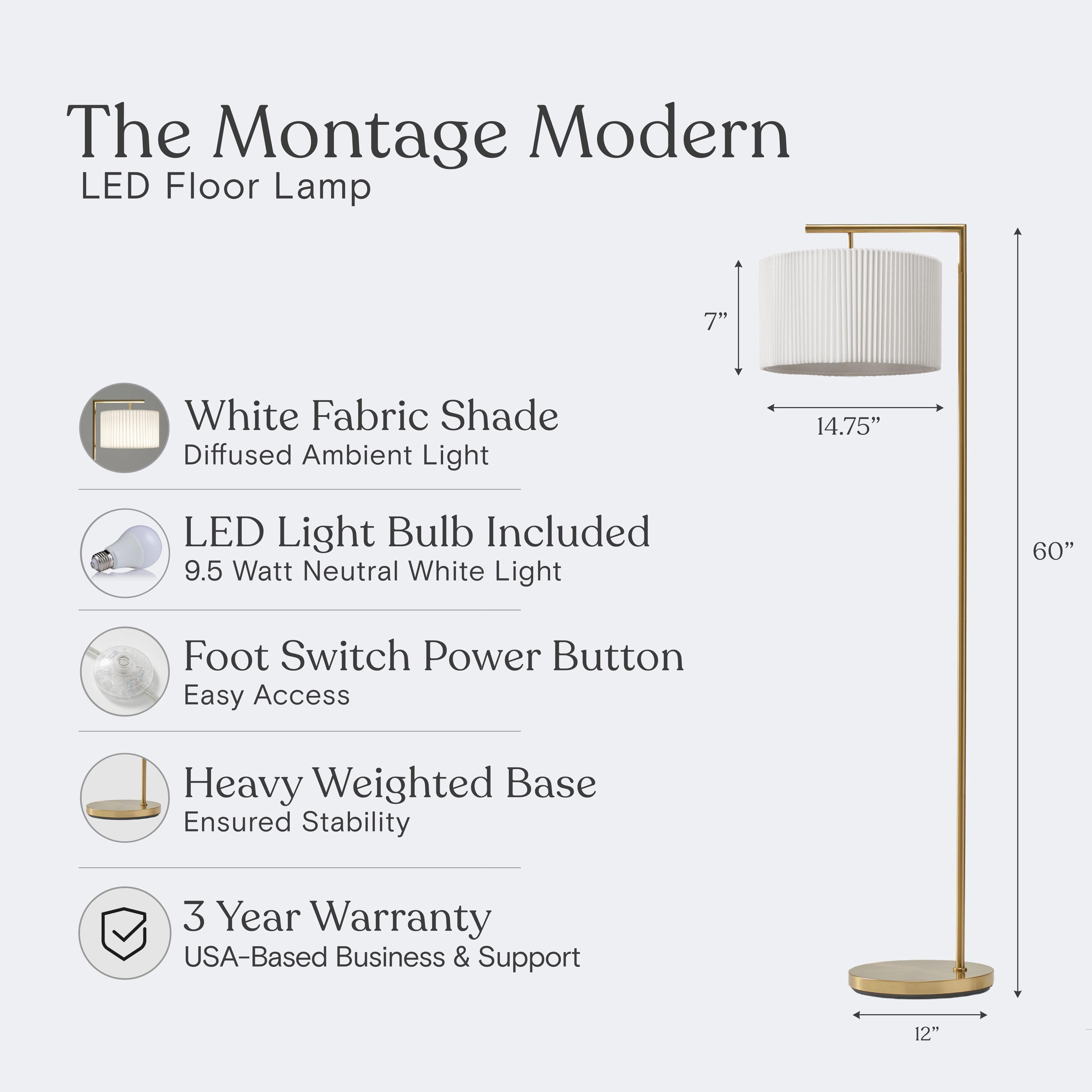 Brightech Montage Modern LED Floor Lamp with Pleated Shade (White, 60 in) locwn
