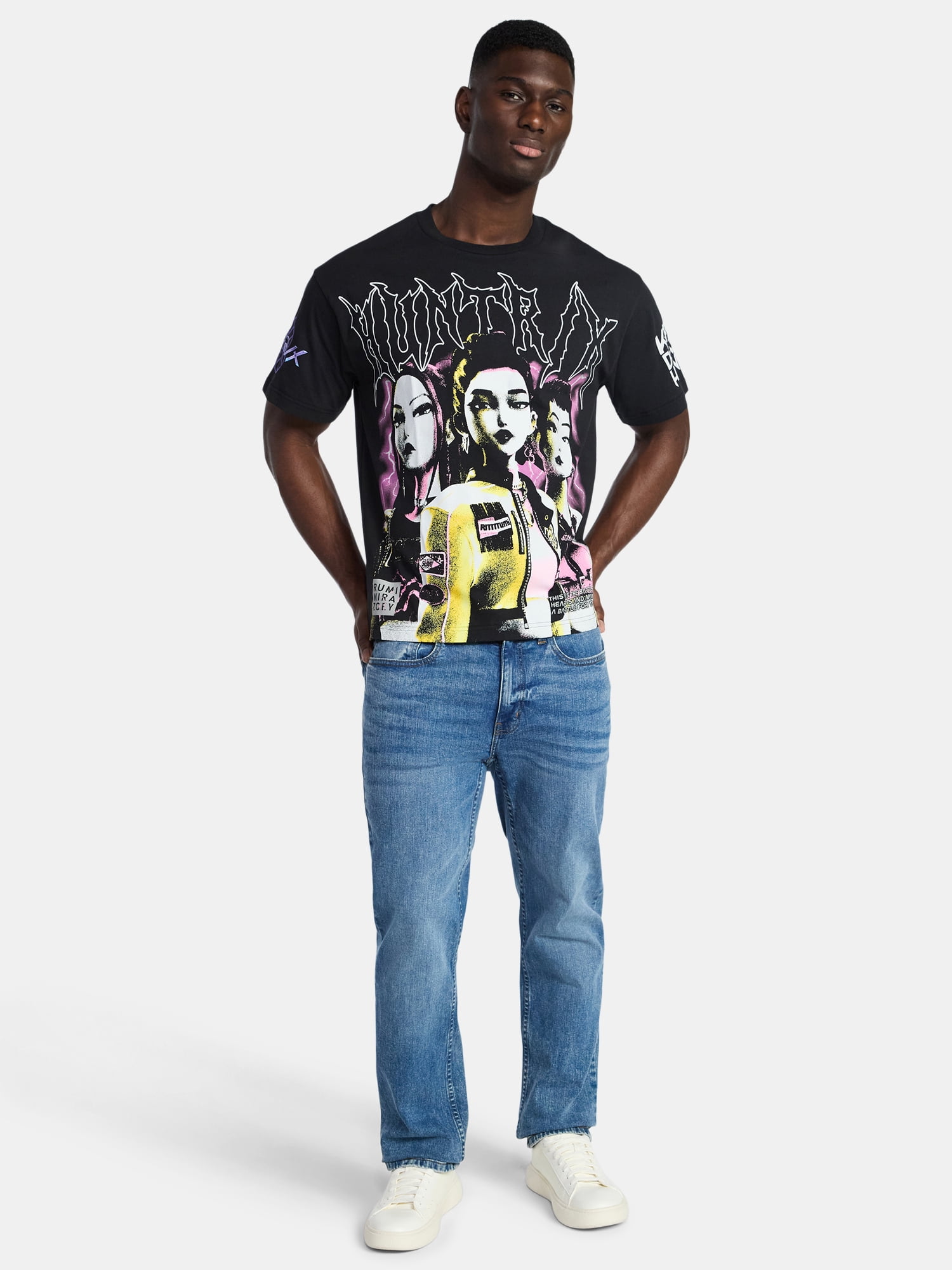 KPop Demon Hunters Men's Huntrix Poster Oversized Graphic Tee (Black, XS) er0dm