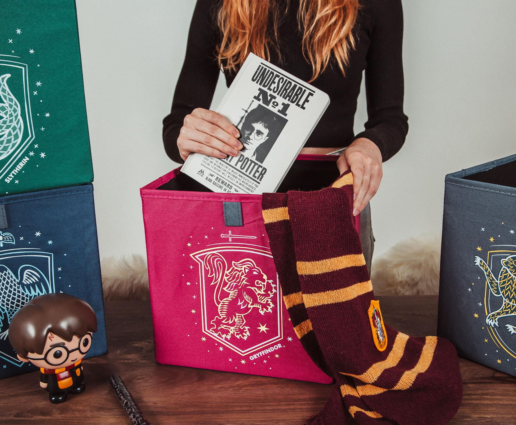 Harry Potter Hogwarts Houses Storage Bin Cube Organizers (Multi-Color, 11 in, Set of 4) ctxfg