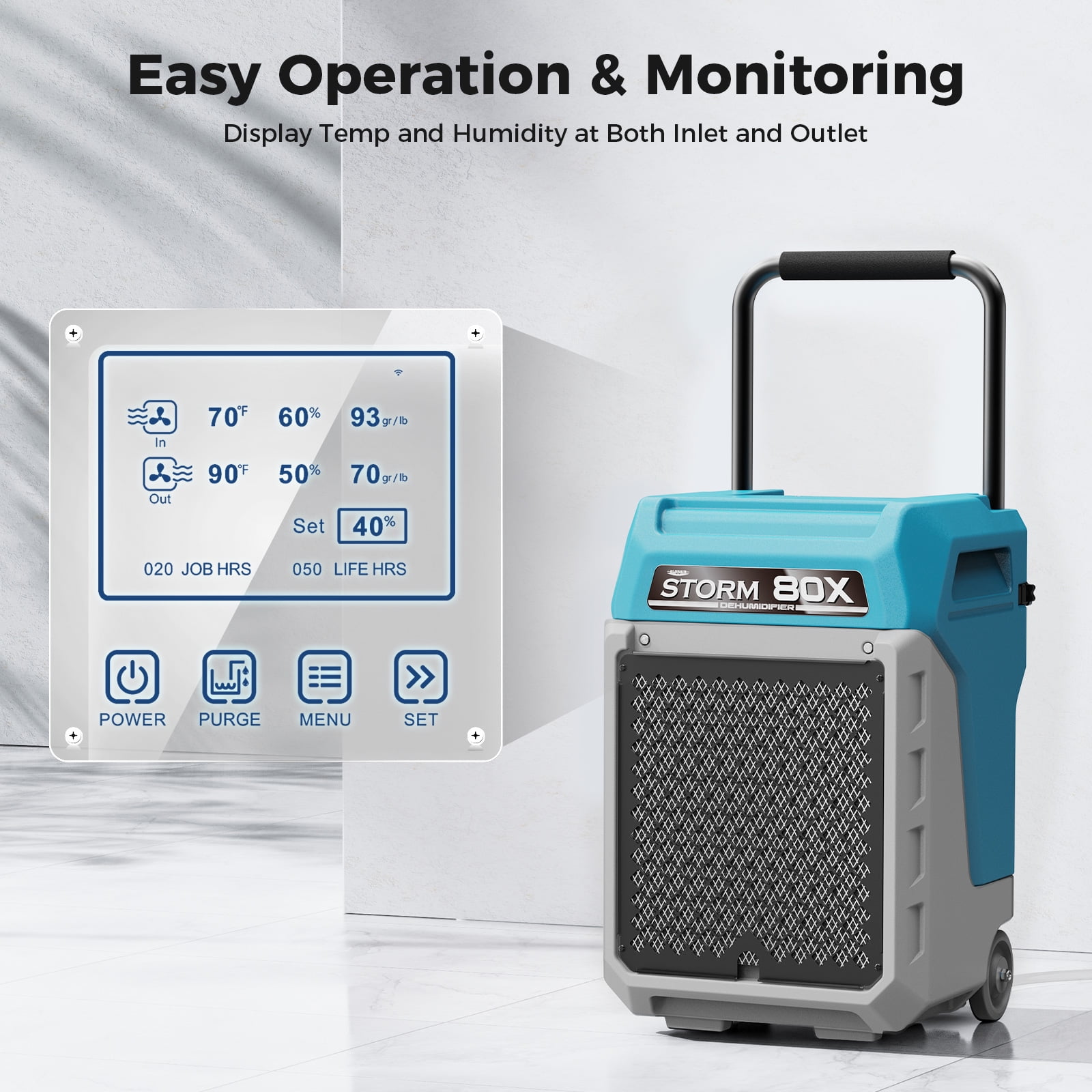 AlorAir Commercial Dehumidifier with Pump, 170 PPD Industrial Moisture Remover for Water Damage Restoration (Blue, 2,100 Sq.Ft) yd0a2