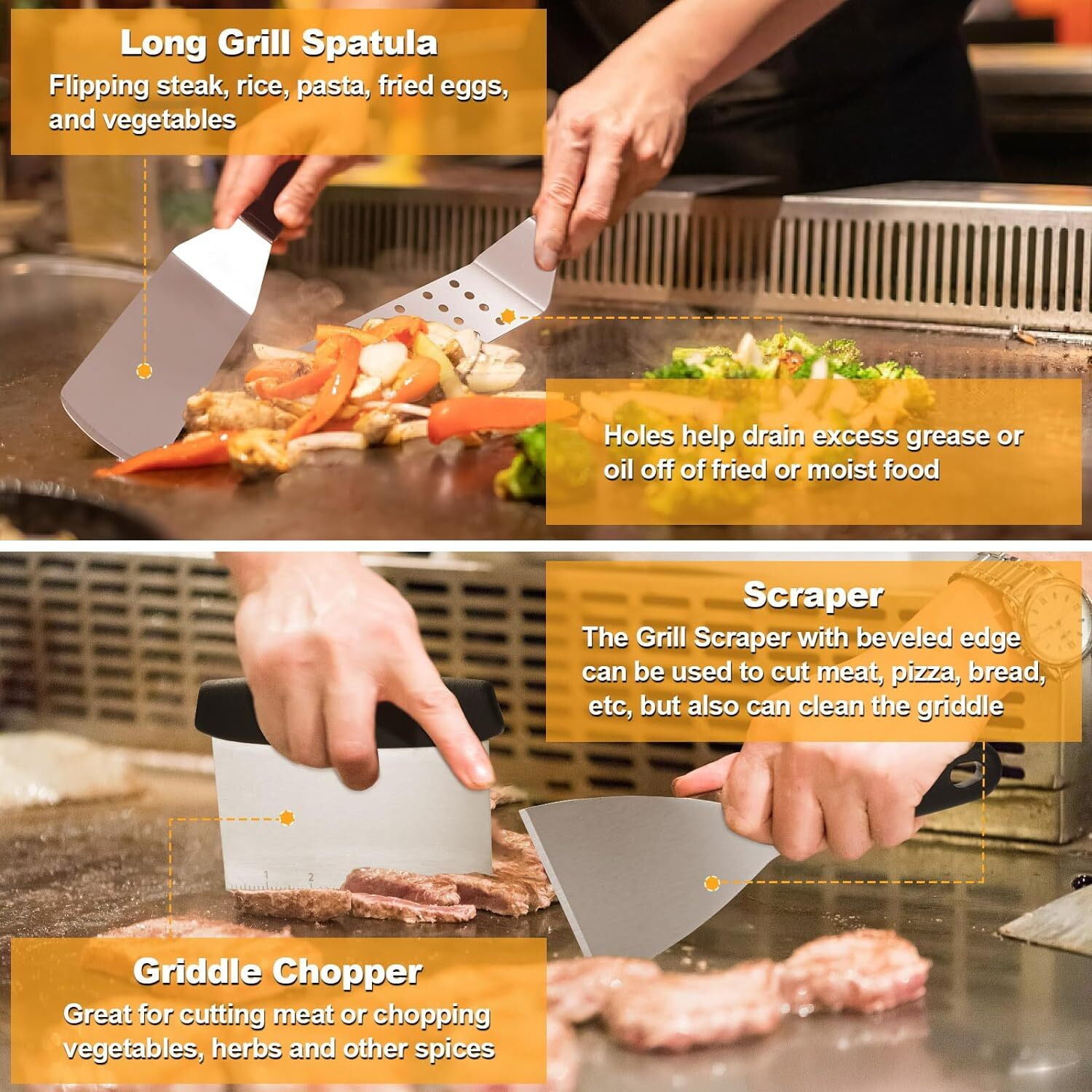 Beloadence 29-Piece Griddle Accessories Kit, Professional Stainless Steel Grill Tool Set with Basting Cover and Burger Press (Silver, 29-Piece) 7445o - Image 2