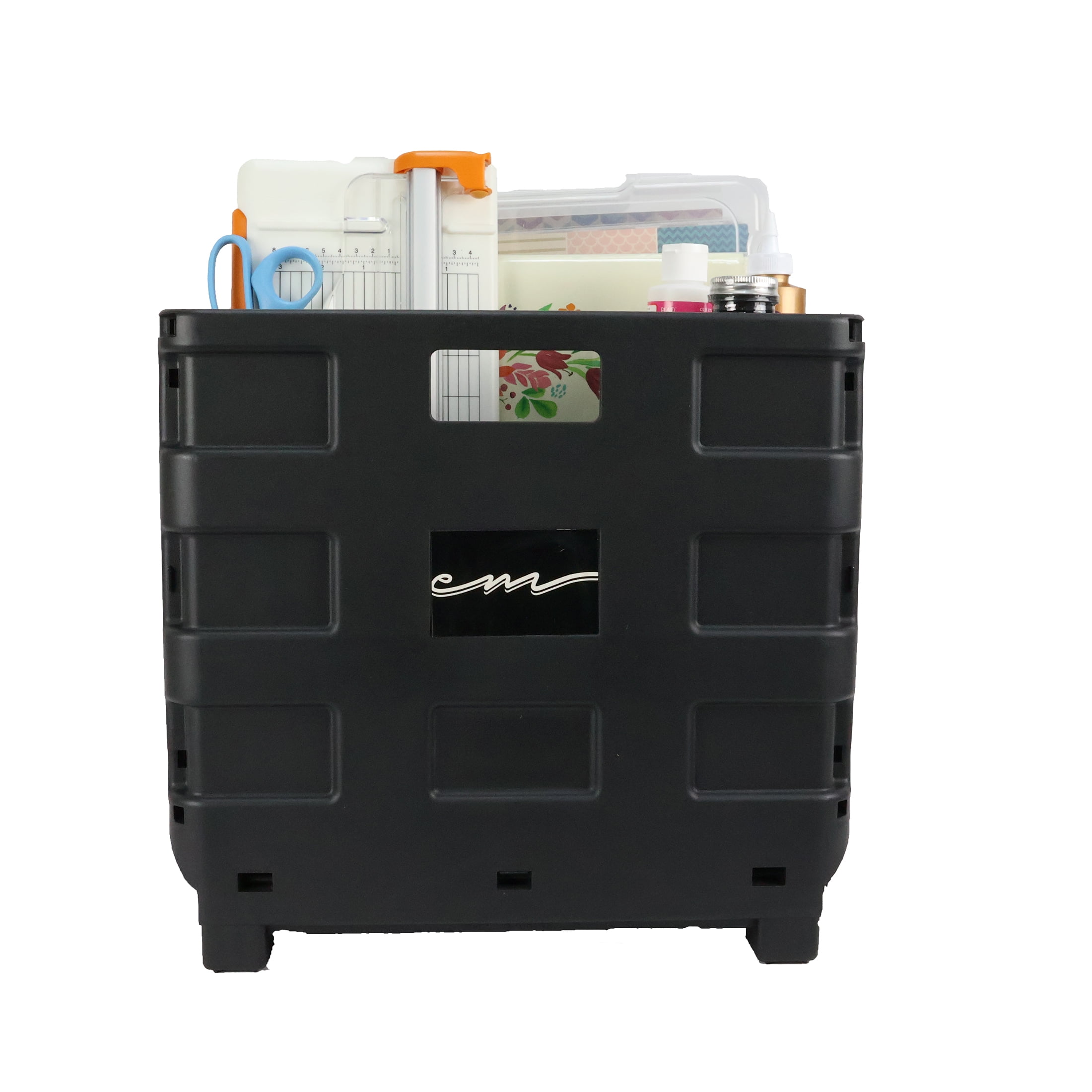 Everything Mary Collapsible Rolling Craft Cart with Lid (Black, 12 in x 13.75 in x 12 in) wqq26